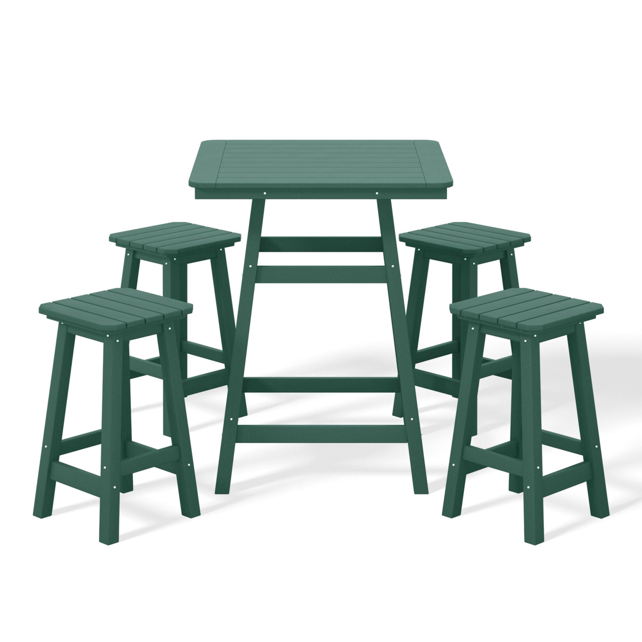Westin Furniture Otto Outdoor Counter Height Bar Table and 4 Bar Stools, Dark Green, large