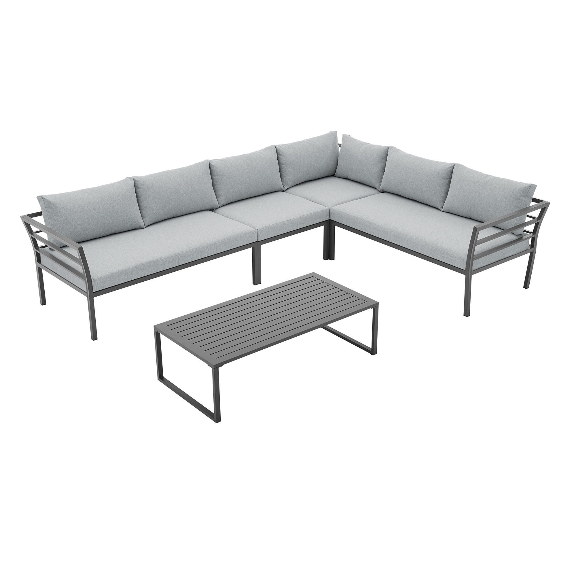 Manhattan Comfort Sunnyside 5-Piece Outdoor Conversation Set With Coffee Table, Gray, large