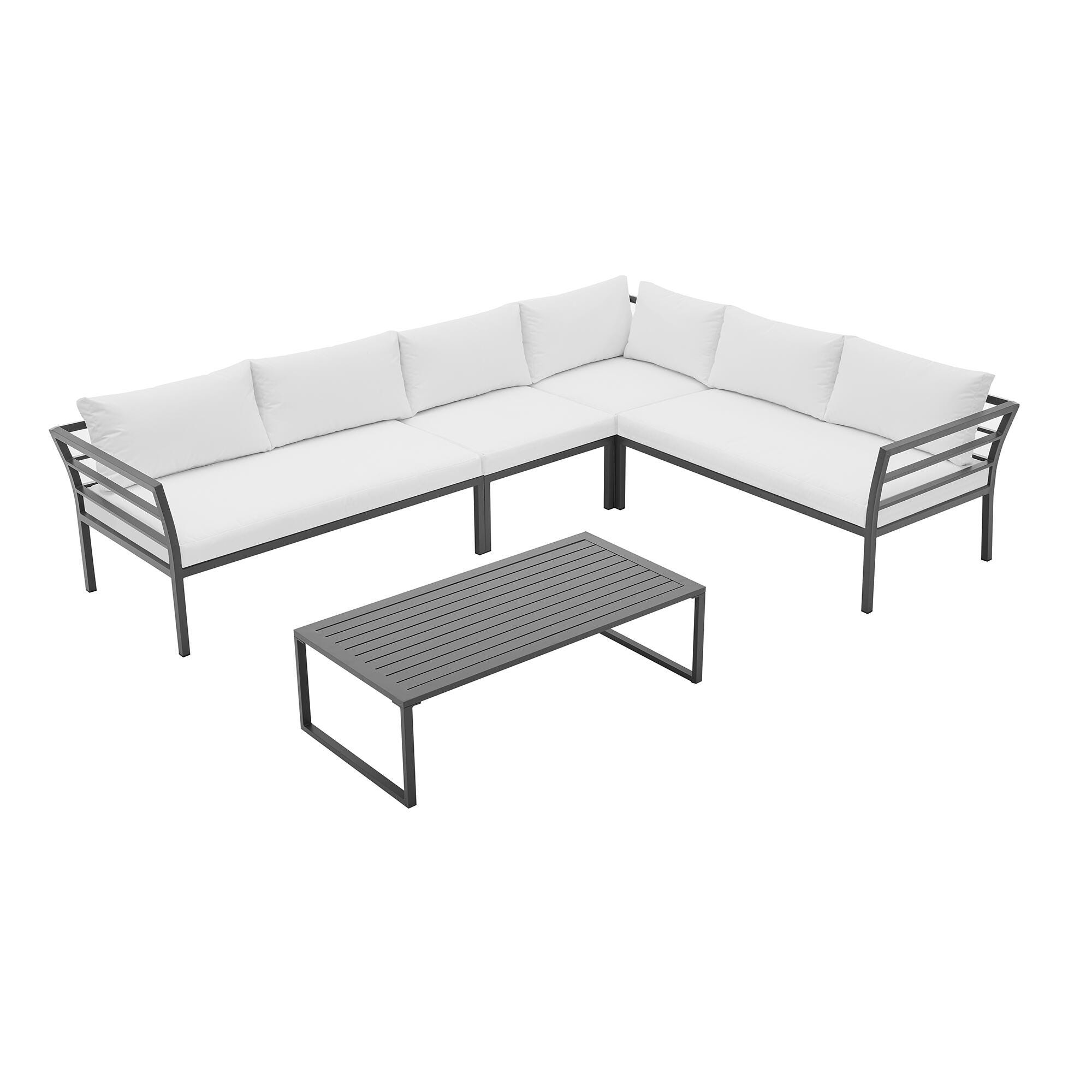 Manhattan Comfort Sunnyside 5-Piece Outdoor Conversation Set With Coffee Table, White, large