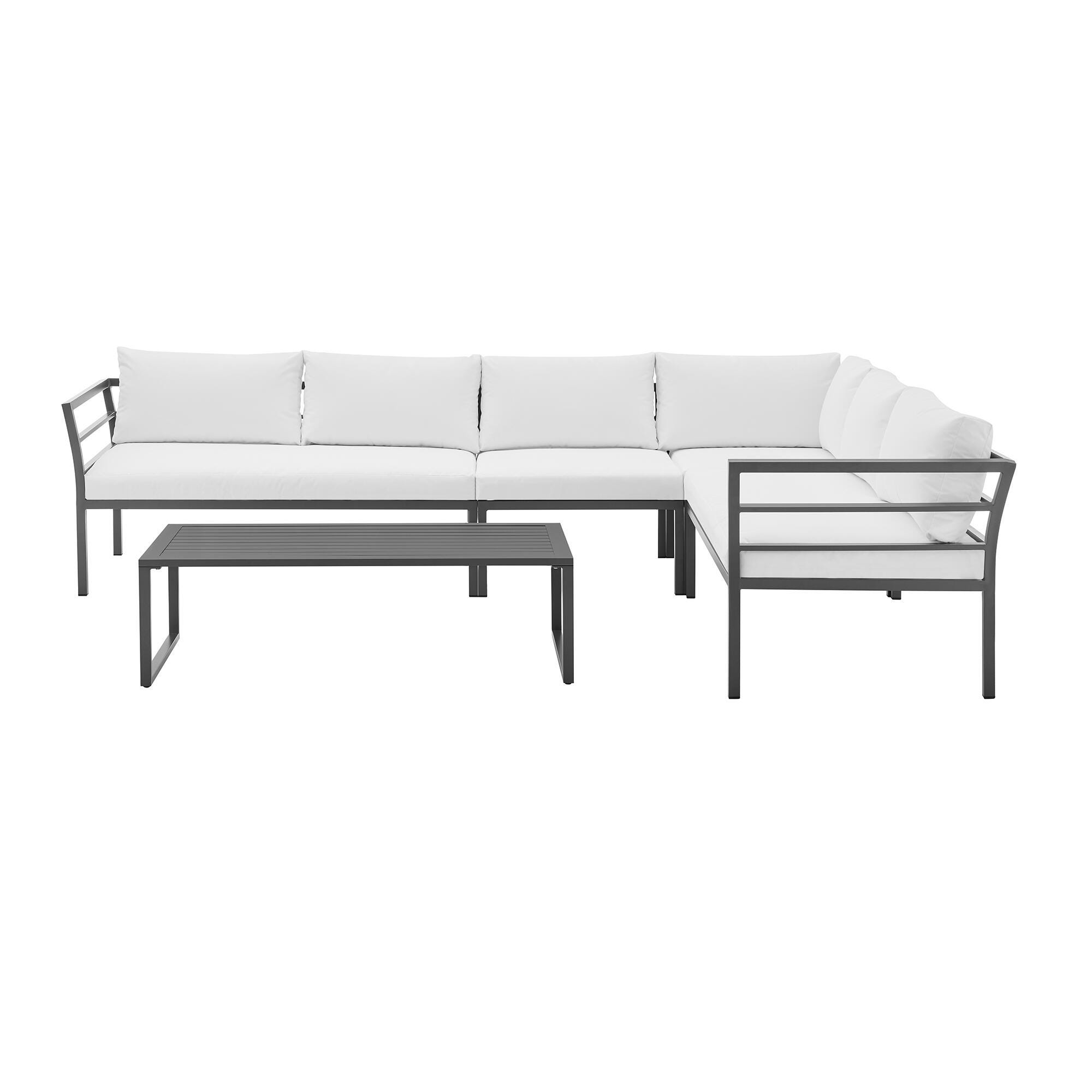 Manhattan Comfort Sunnyside 5-Piece Outdoor Conversation Set With Coffee Table, White, large