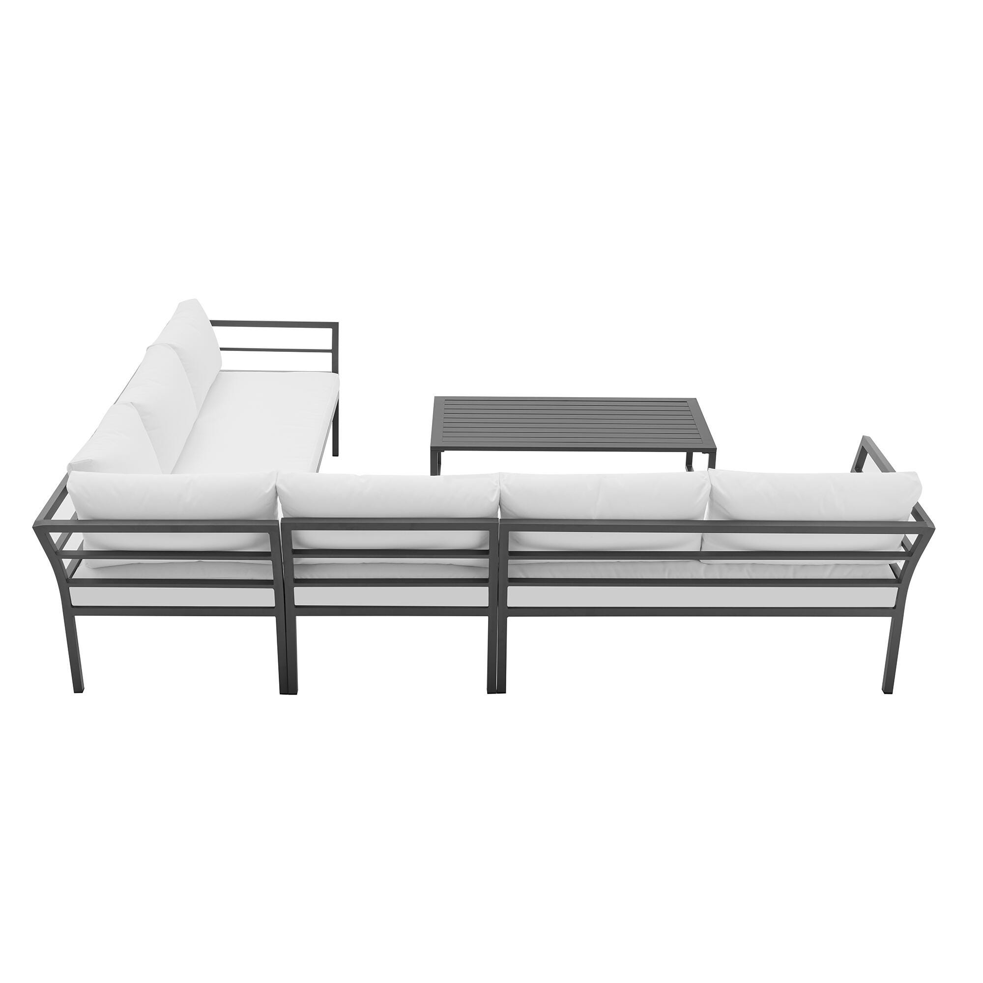 Manhattan Comfort Sunnyside 5-Piece Outdoor Conversation Set With Coffee Table, White, large