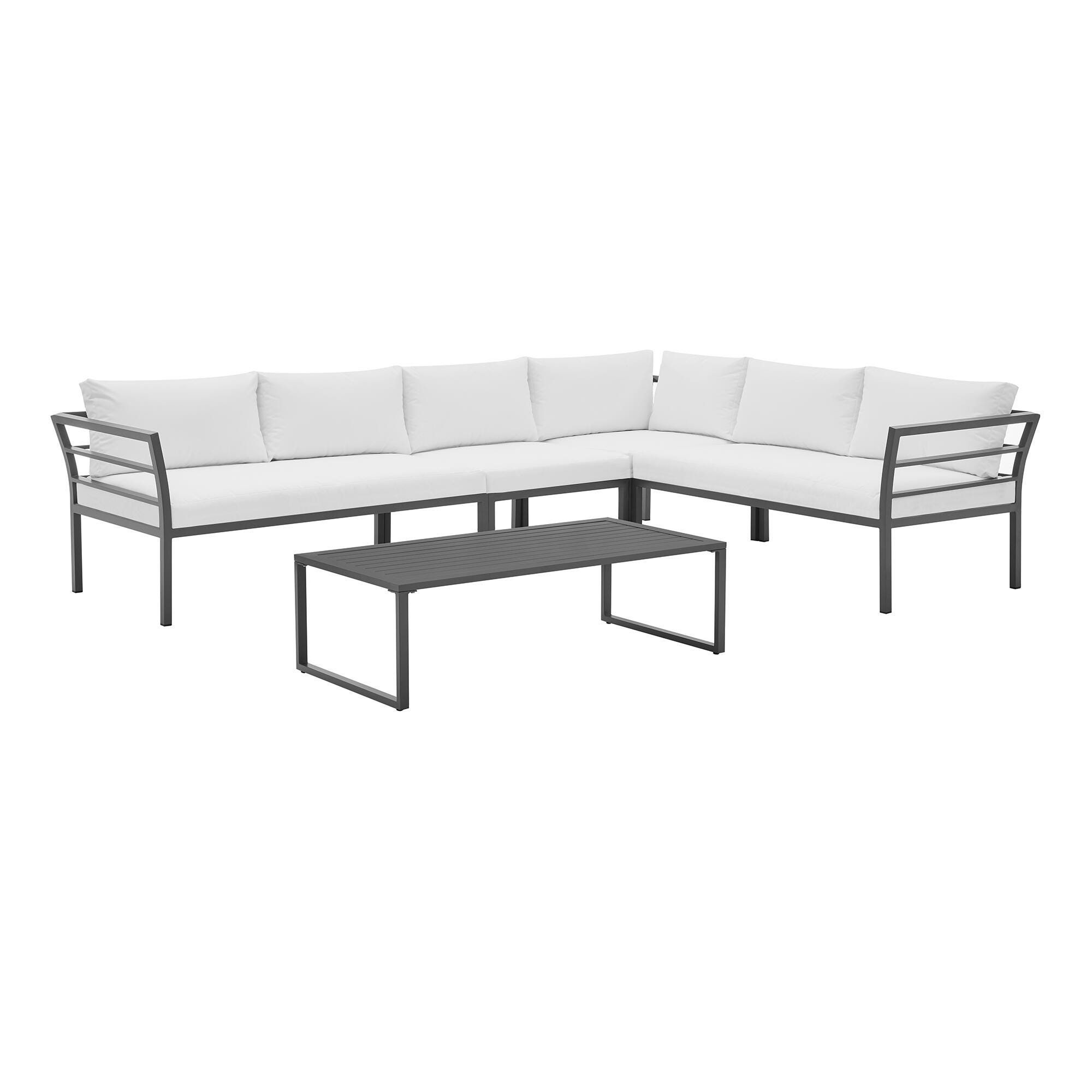 Manhattan Comfort Sunnyside 5-Piece Outdoor Conversation Set With Coffee Table, White, large