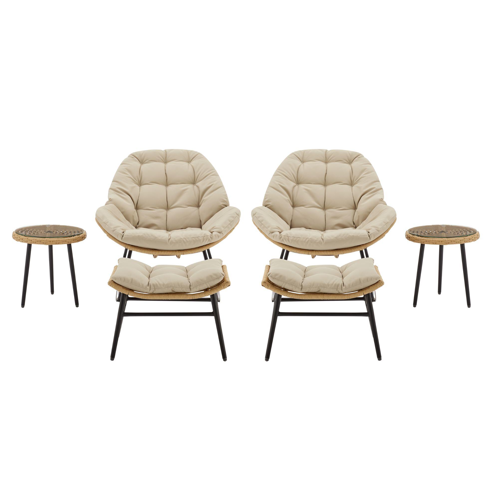 Manhattan Comfort Benson Outdoor Rocking Chair With Ottoman And Coffee Table, Cream, large