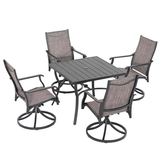 Nuu Garden Outdoor 5-Piece Aluminum Dining Set with Textilene Swivel Chairs