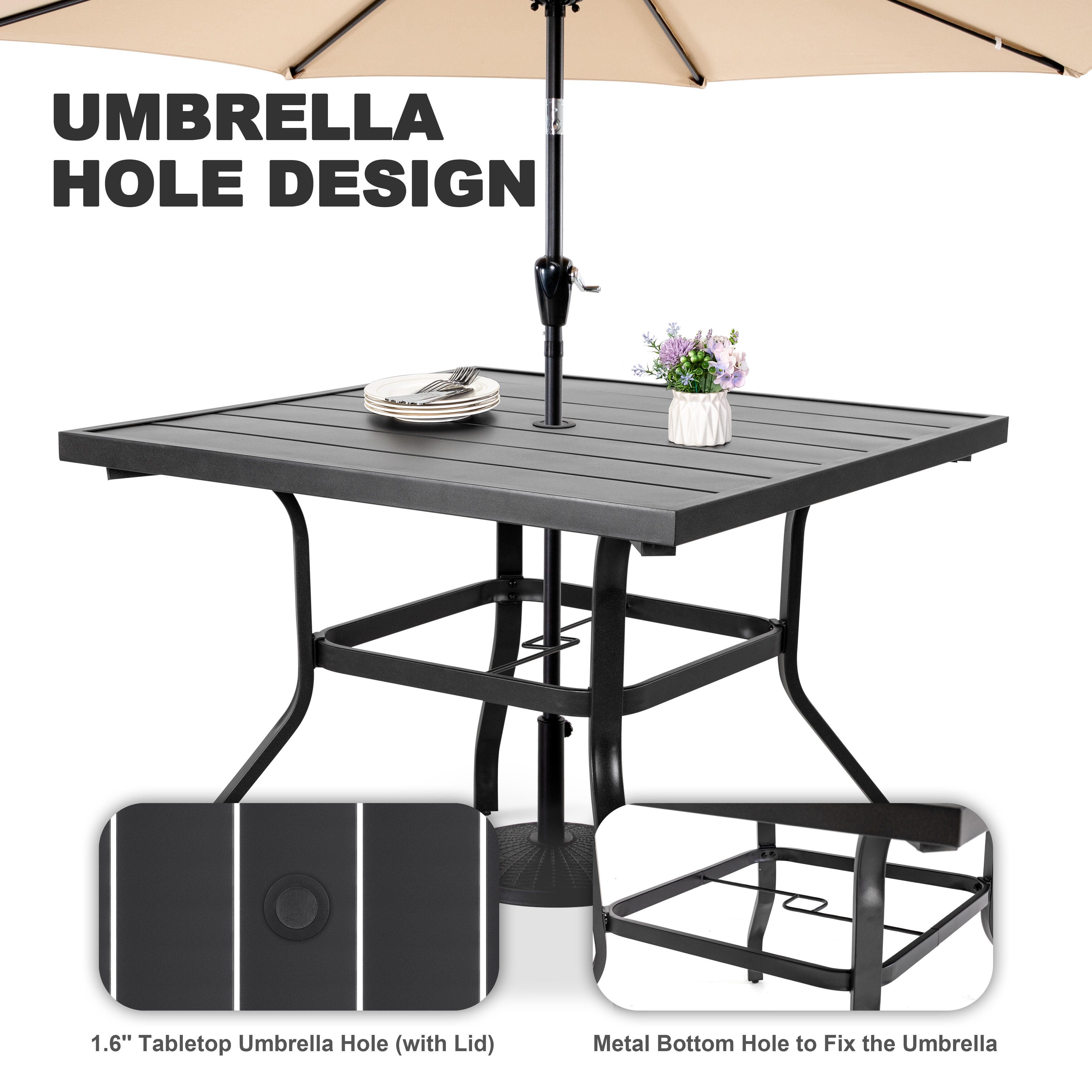 Nuu Garden Outdoor Square Dining Table and 4 Chairs, , large