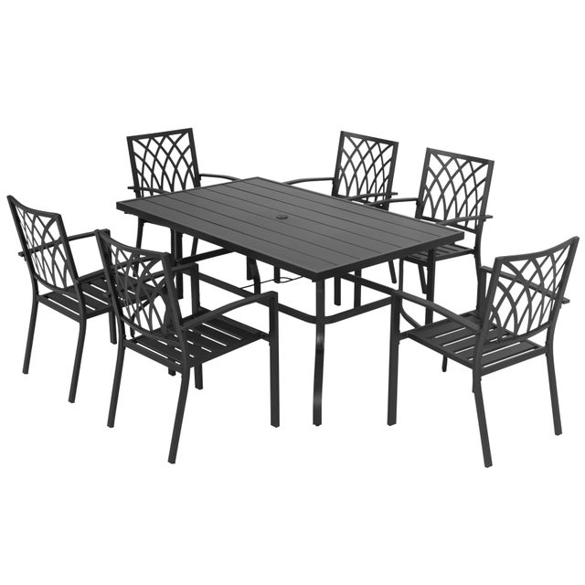 Nuu Garden Outdoor Dining Table with 1.57'' Umbrella Hole and 6 Chairs