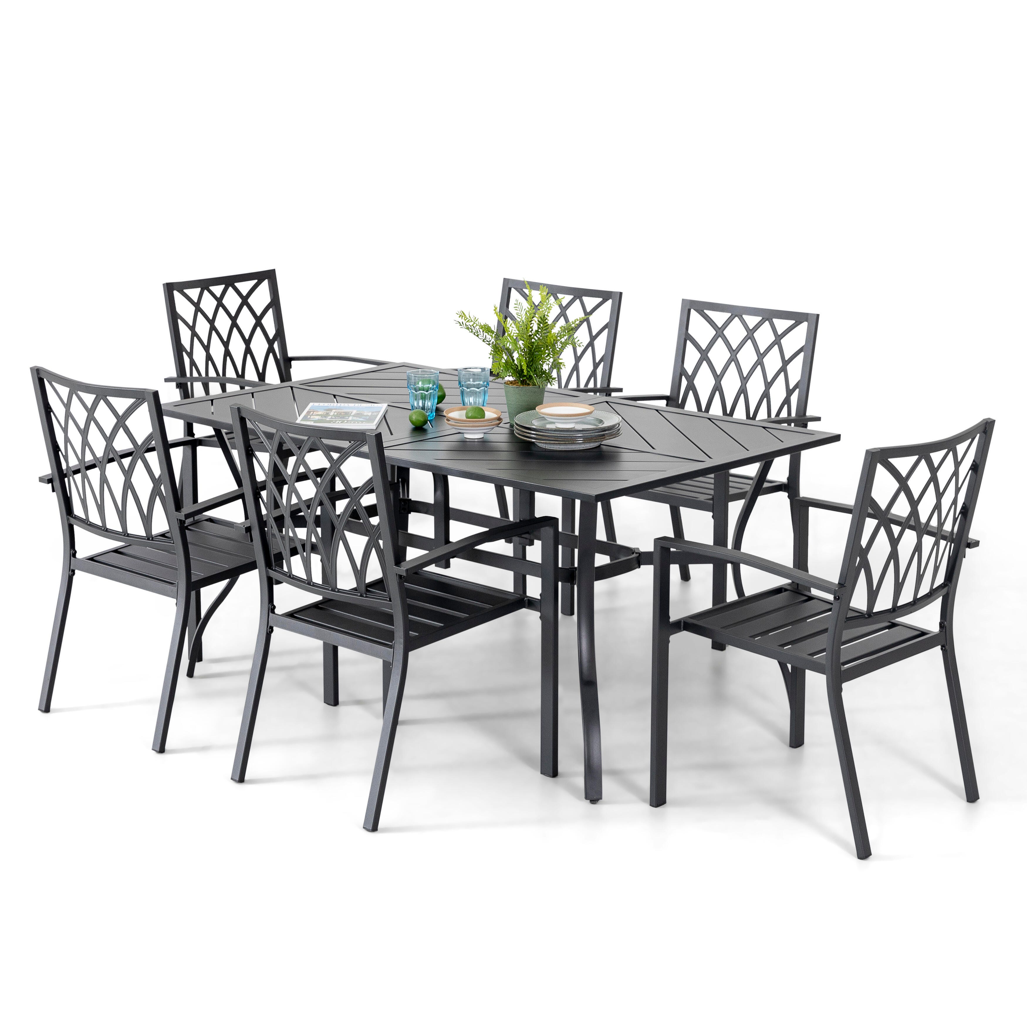 Nuu Garden Outdoor Dining Table with 1.77'' Umbrella Hole and 6 Chairs, , large