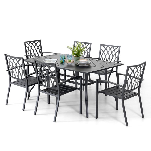 Nuu Garden Outdoor Dining Table with 1.77'' Umbrella Hole and 6 Chairs