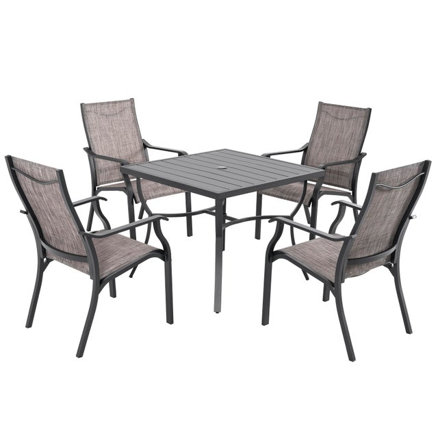 Nuu Garden Patio Aluminum and Textilene Dining Set of 4 with Umbrella Hole