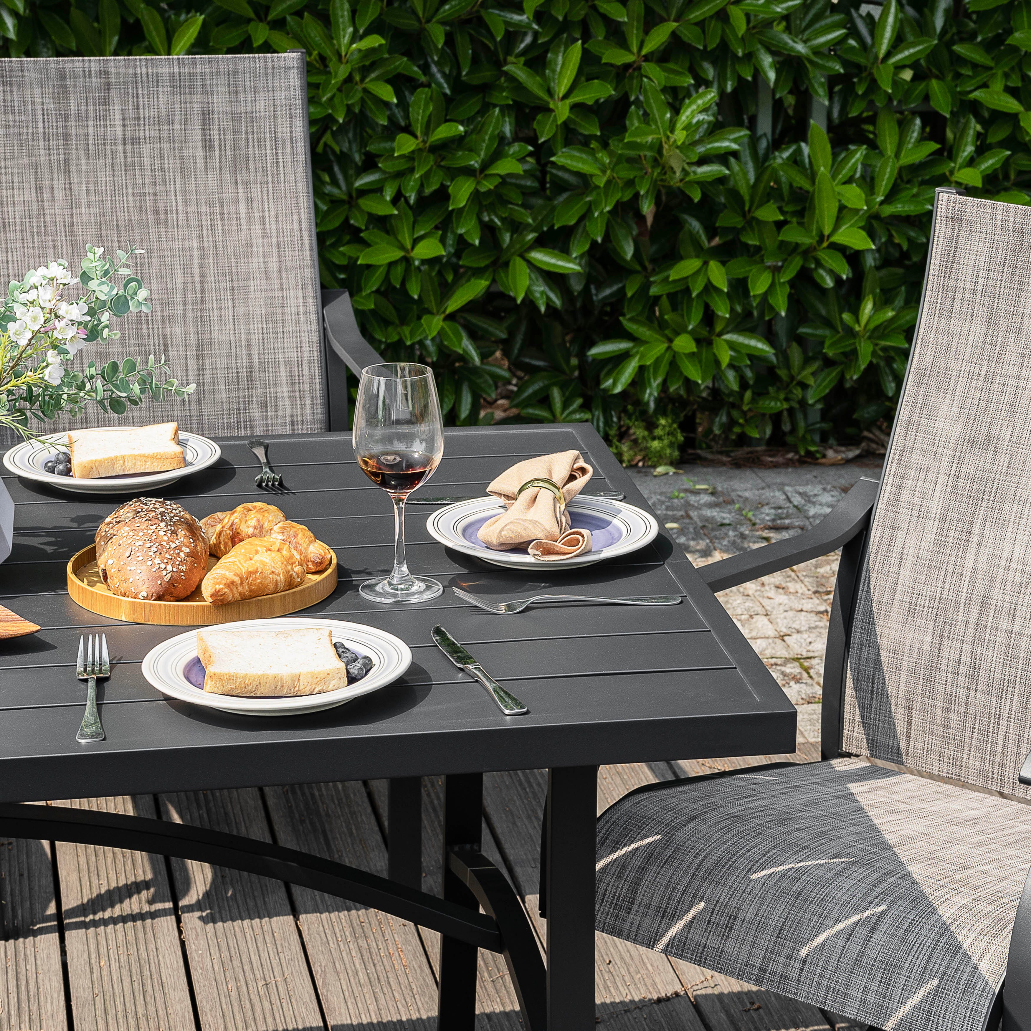 Nuu Garden Outdoor Dining Table with umbrella hole and 6 Chairs, , large