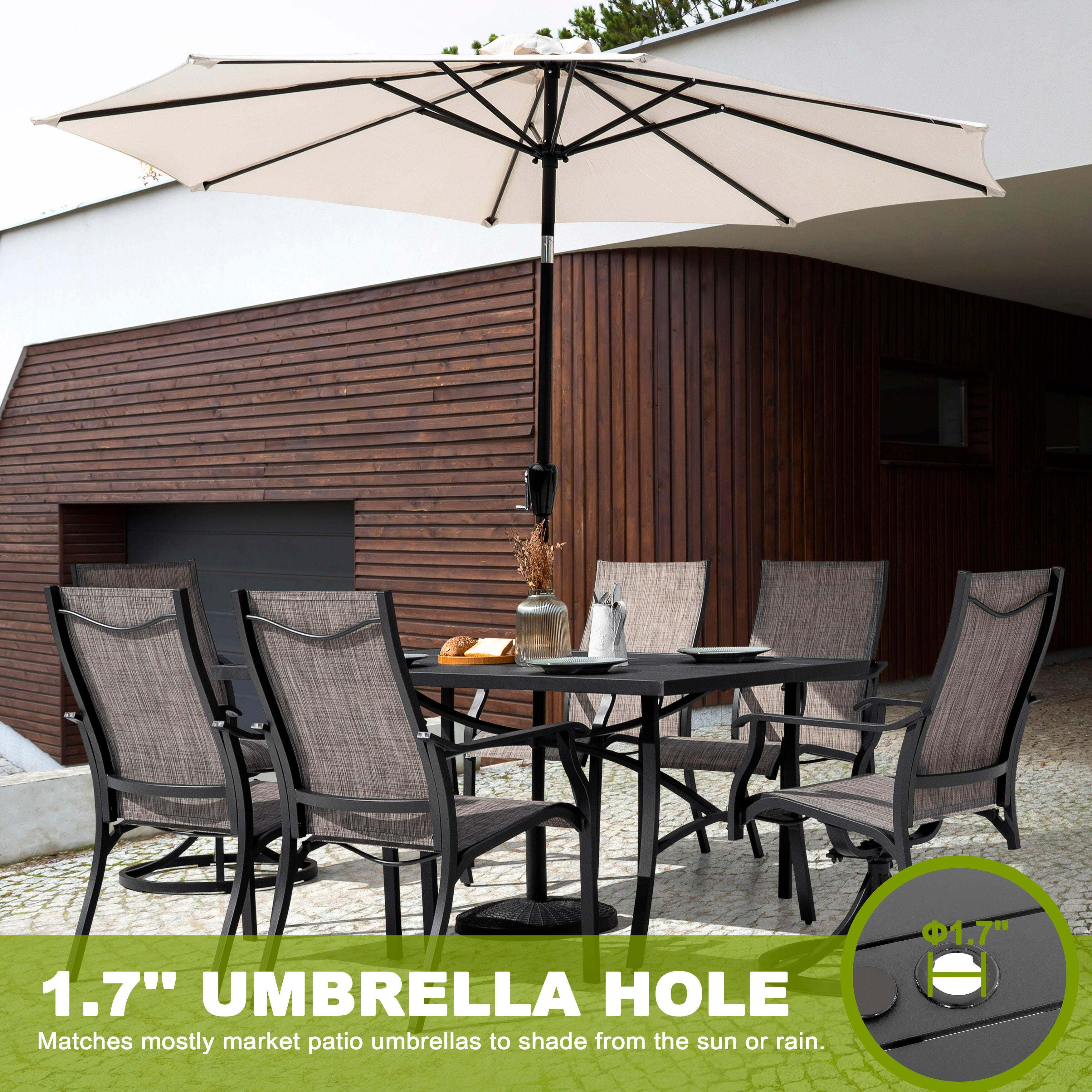 Nuu Garden Outdoor Dining Table with umbrella hole and 6 Chairs, , large