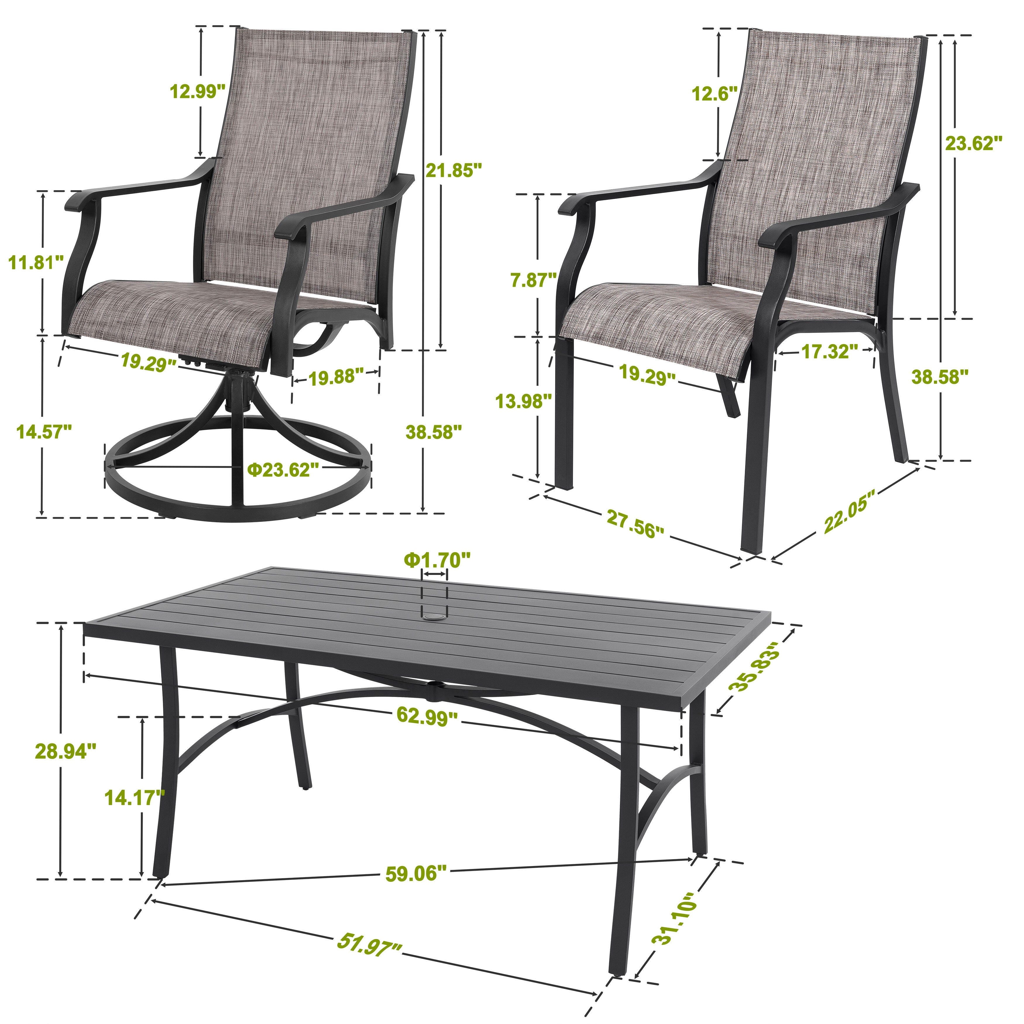 Nuu Garden Outdoor Dining Table with umbrella hole and 6 Chairs, , large