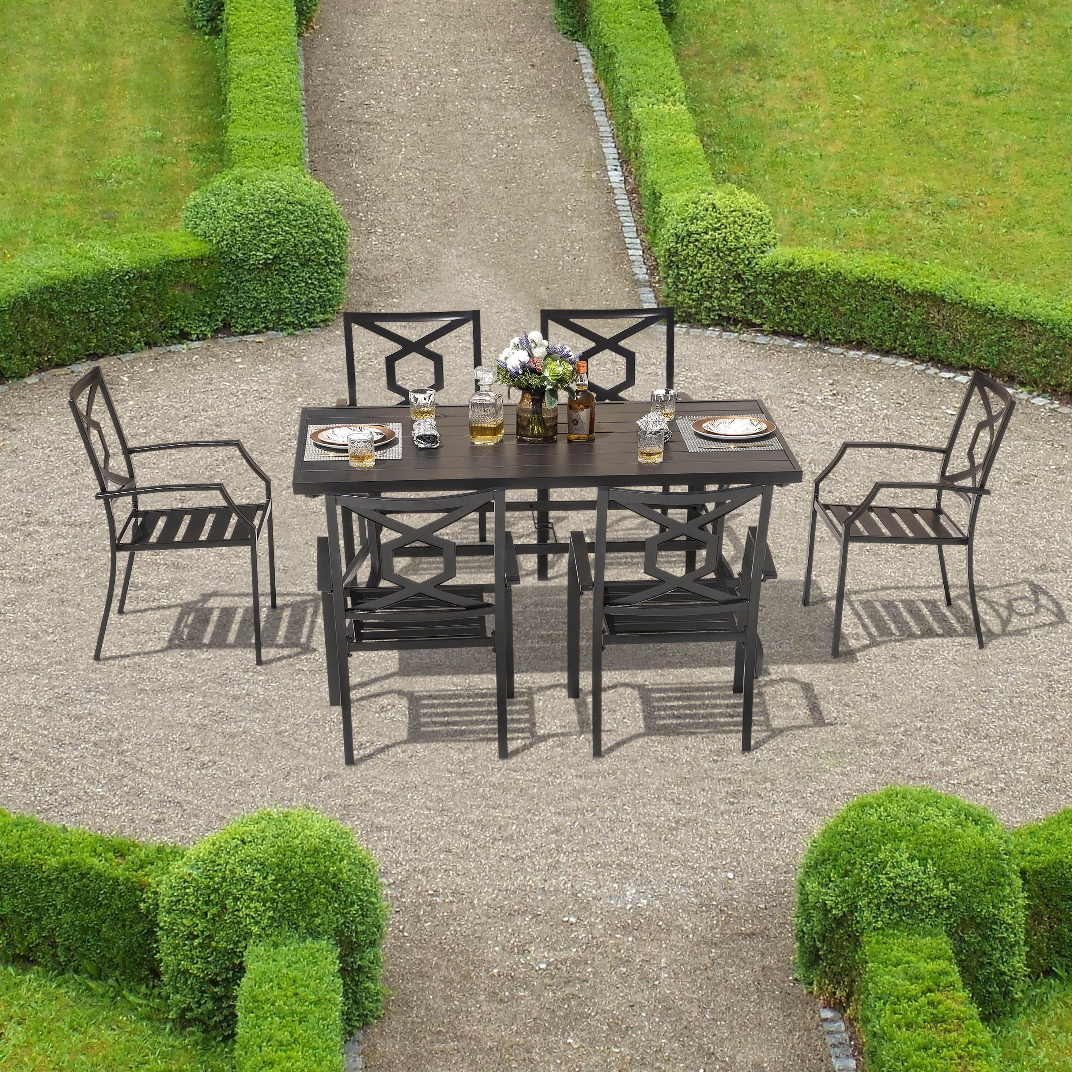 Nuu Garden Outdoor Dining Table and 6 Stackable Chairs, , large