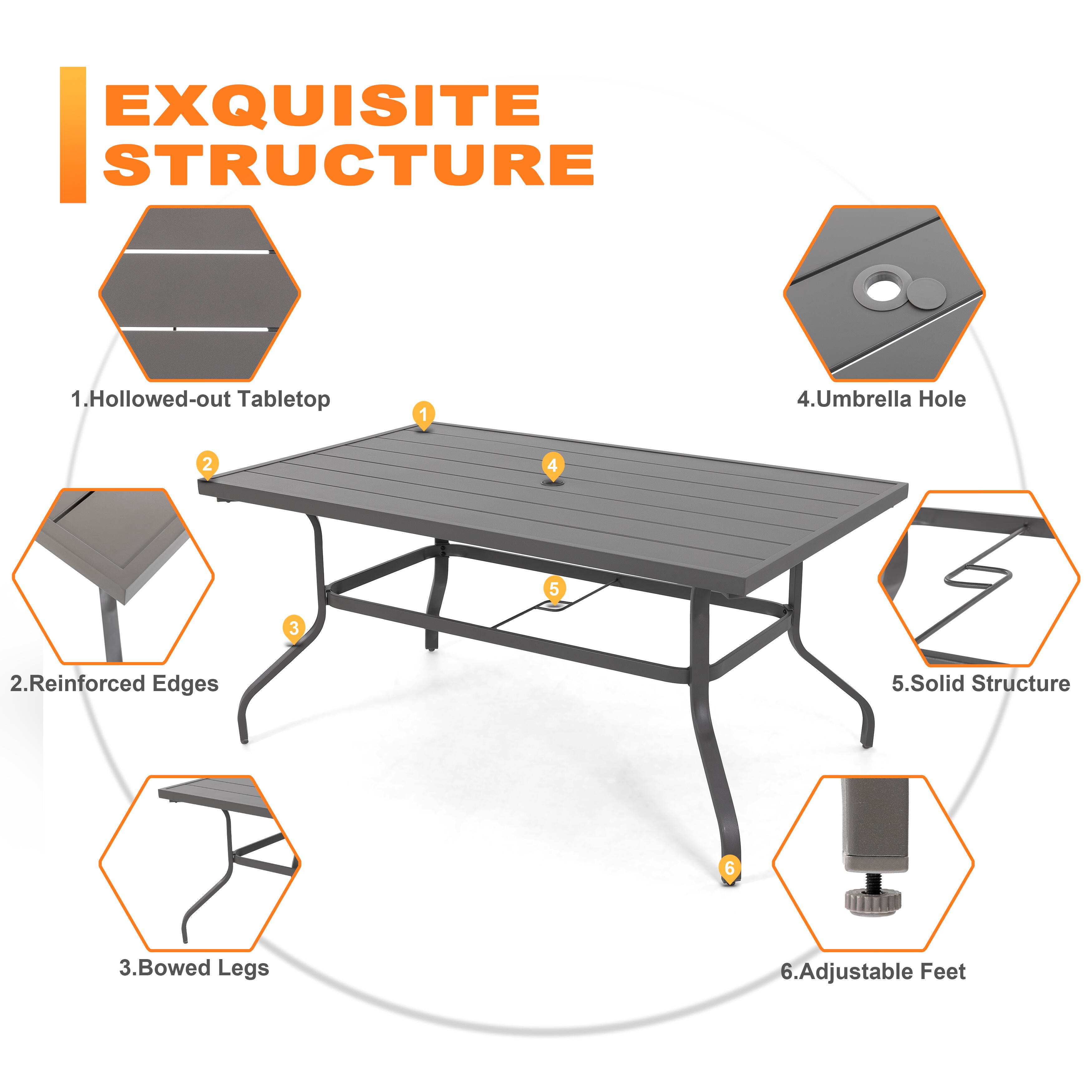 Nuu Garden Outdoor Dining Table and 6 Chairs, , large