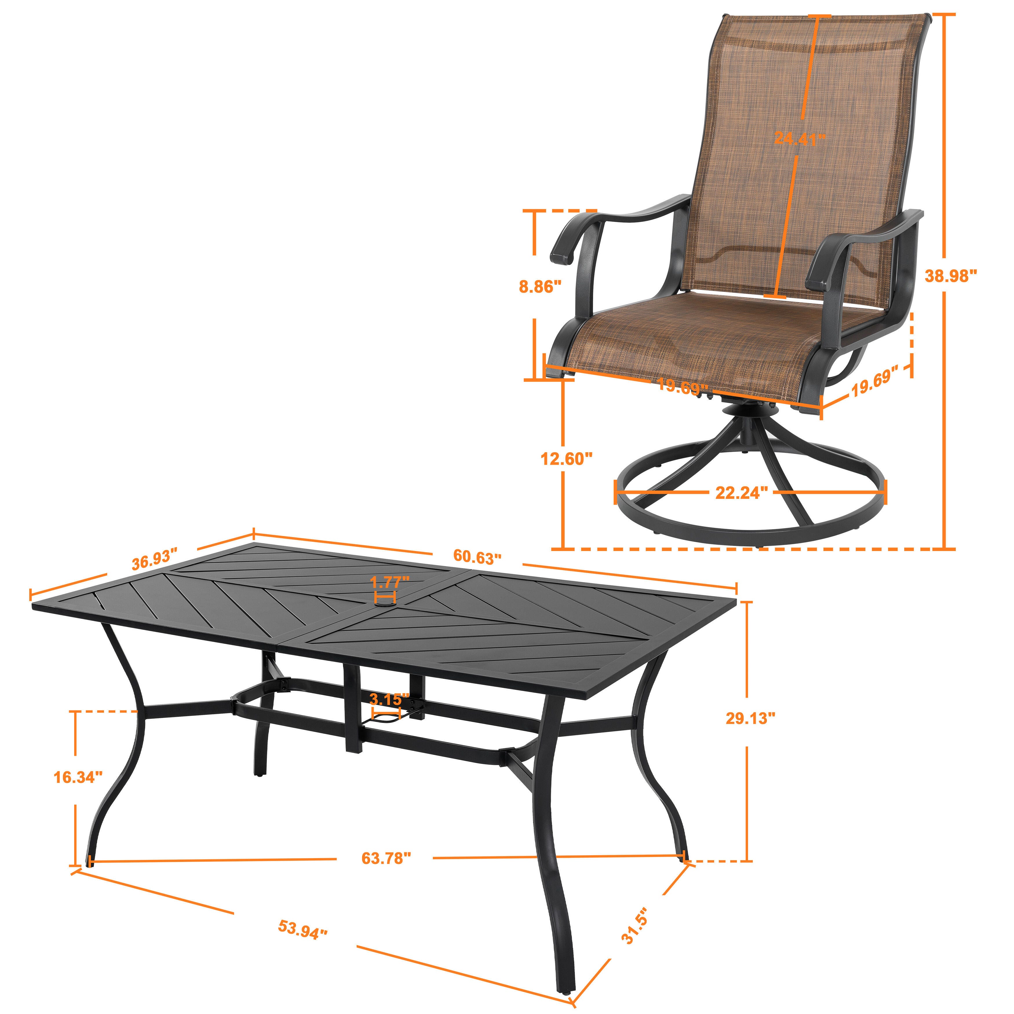 Nuu Garden Outdoor Dining Table and 6 Swivel Chairs, , large
