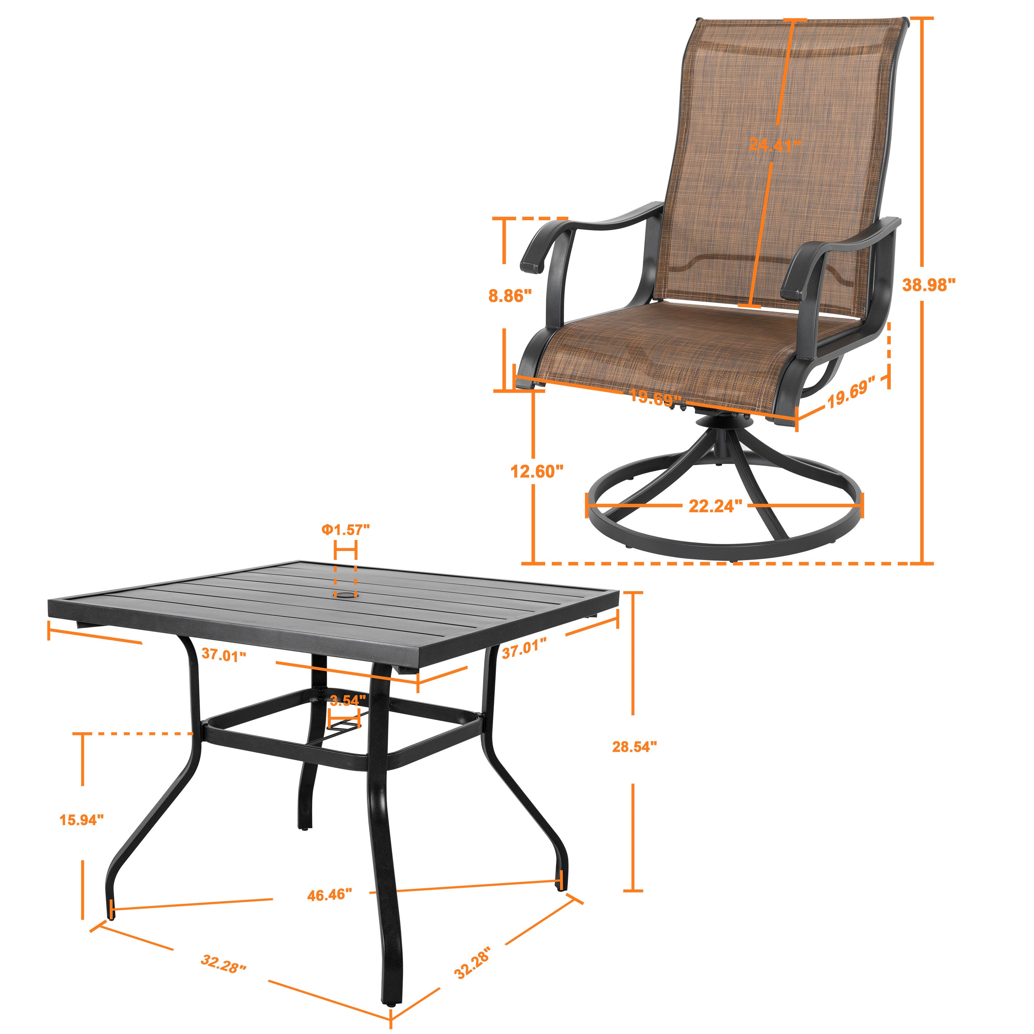 Nuu Garden Outdoor Dining Table with 4 Swivel Chairs, , large