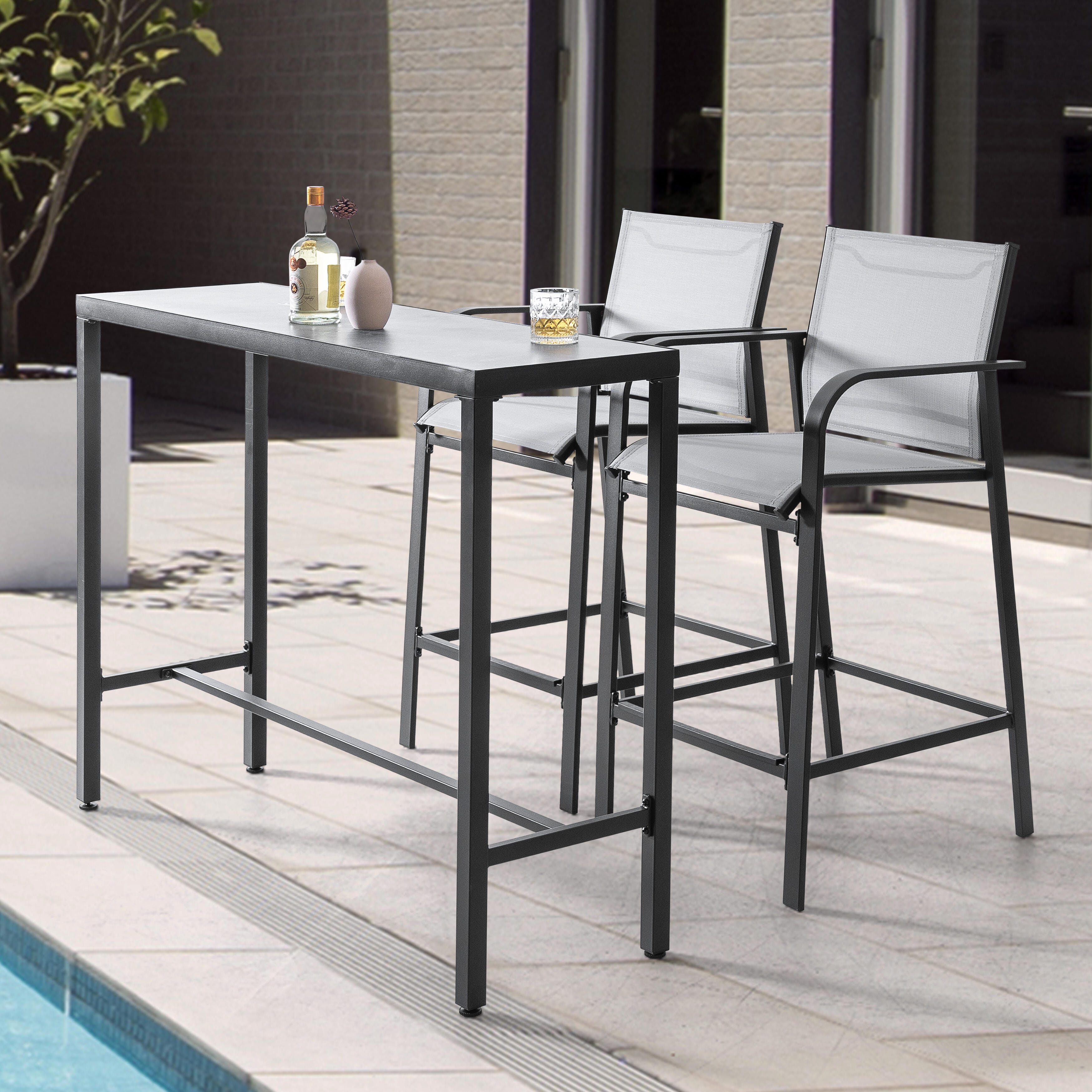 Nuu Garden Outdoor Bar Table with 2 Bar Stools, , large