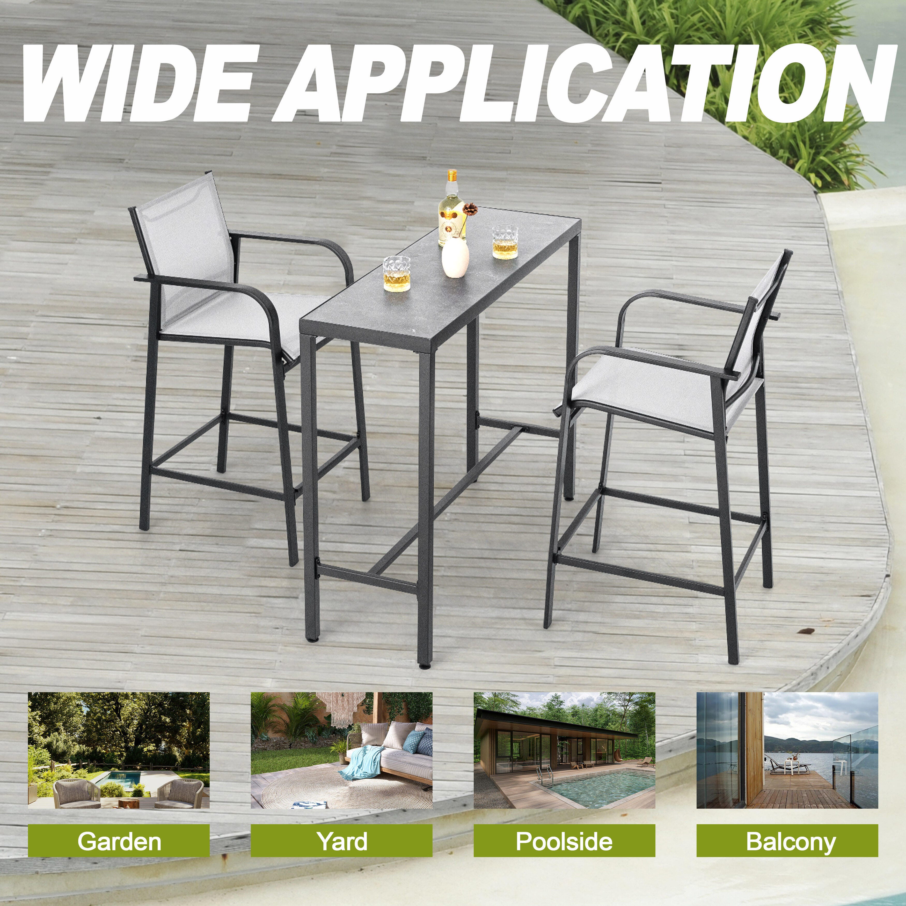 Nuu Garden Outdoor Bar Table with 2 Bar Stools, , large