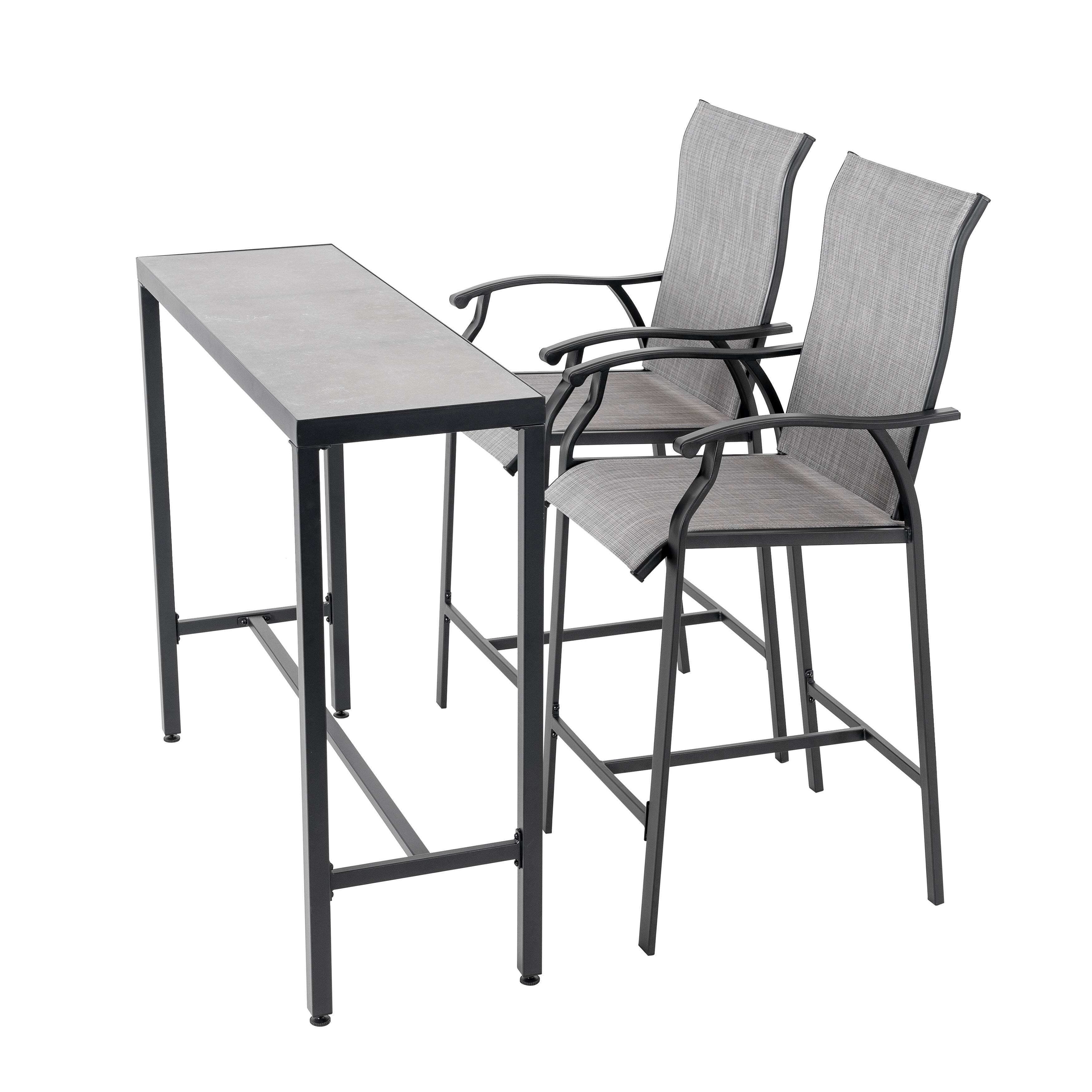 Nuu Garden Outdoor Bar Table and 2 Textilene Bar Stools, , large
