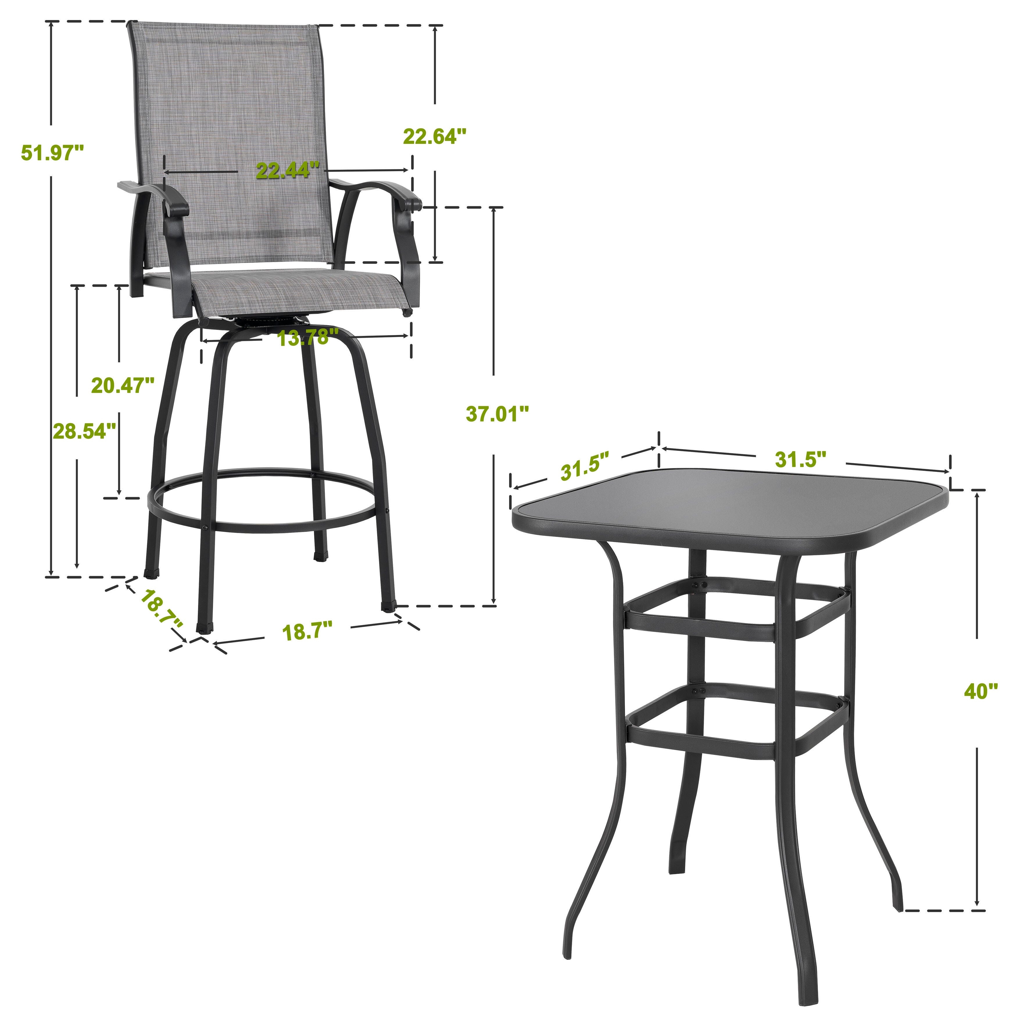 Nuu Garden Outdoor Bar Table with 2 Textilene Bar Stools, , large
