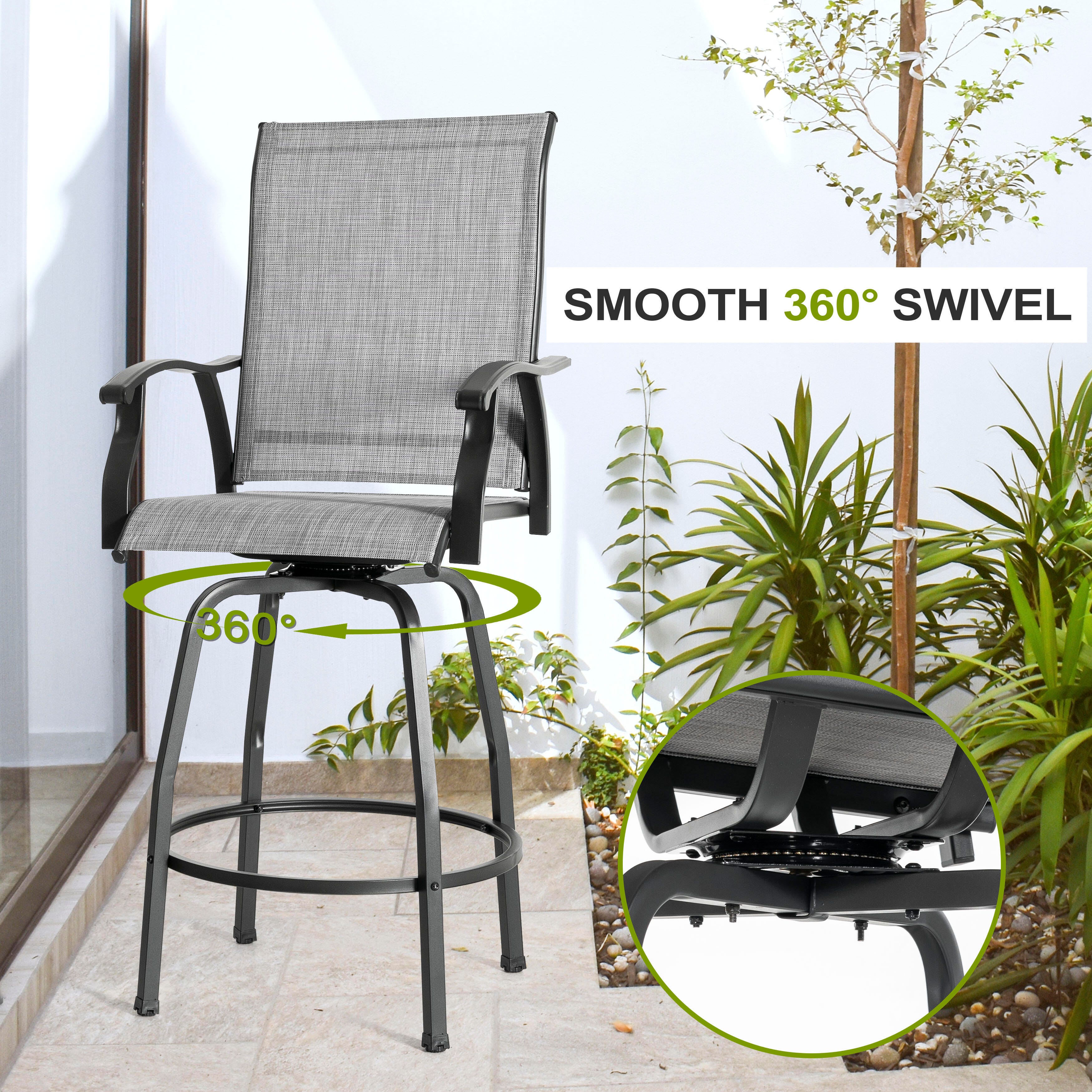 Nuu Garden Outdoor Bar Table with 2 Textilene Bar Stools, , large