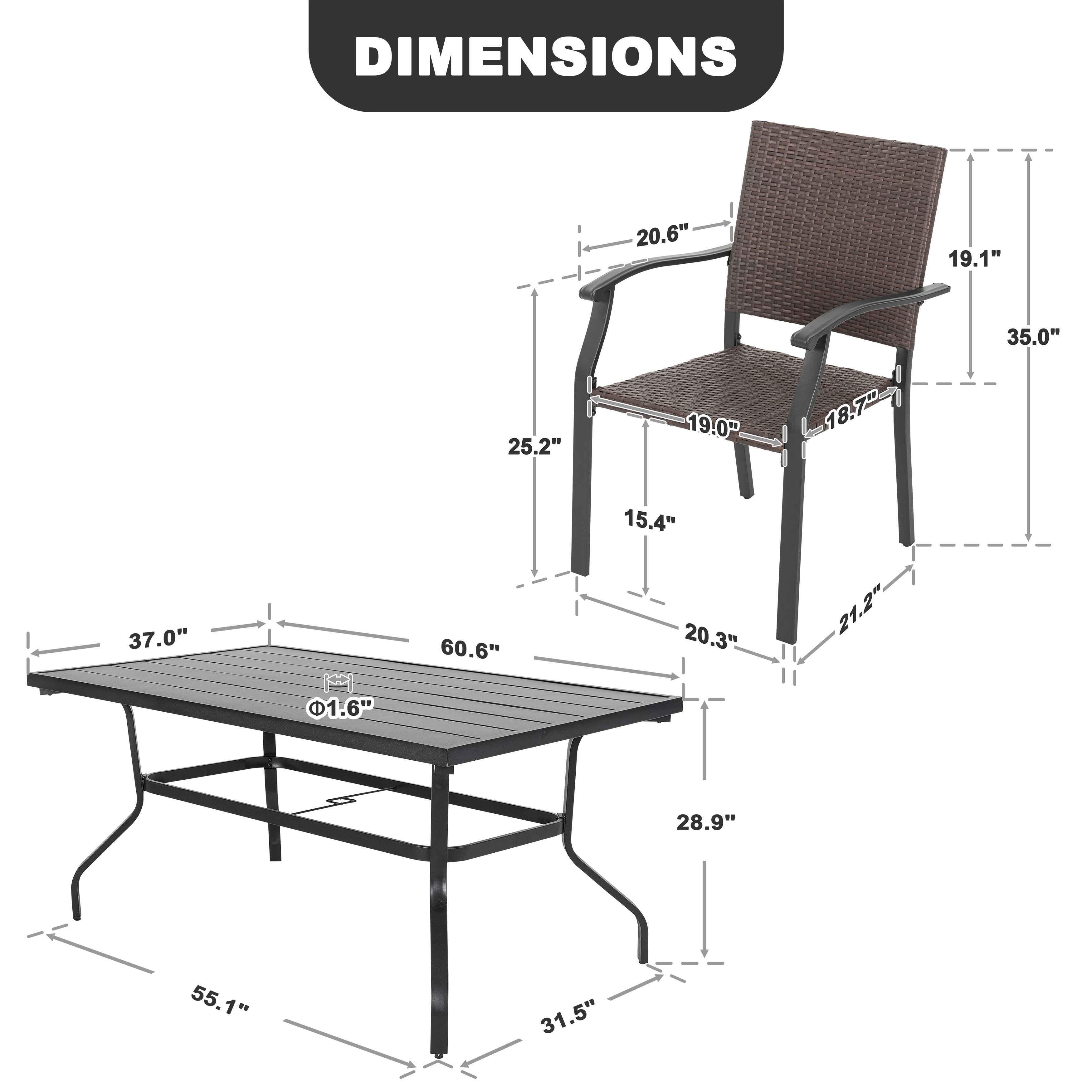 Nuu Garden Outdoor Dining Table and 6 Chairs, , large