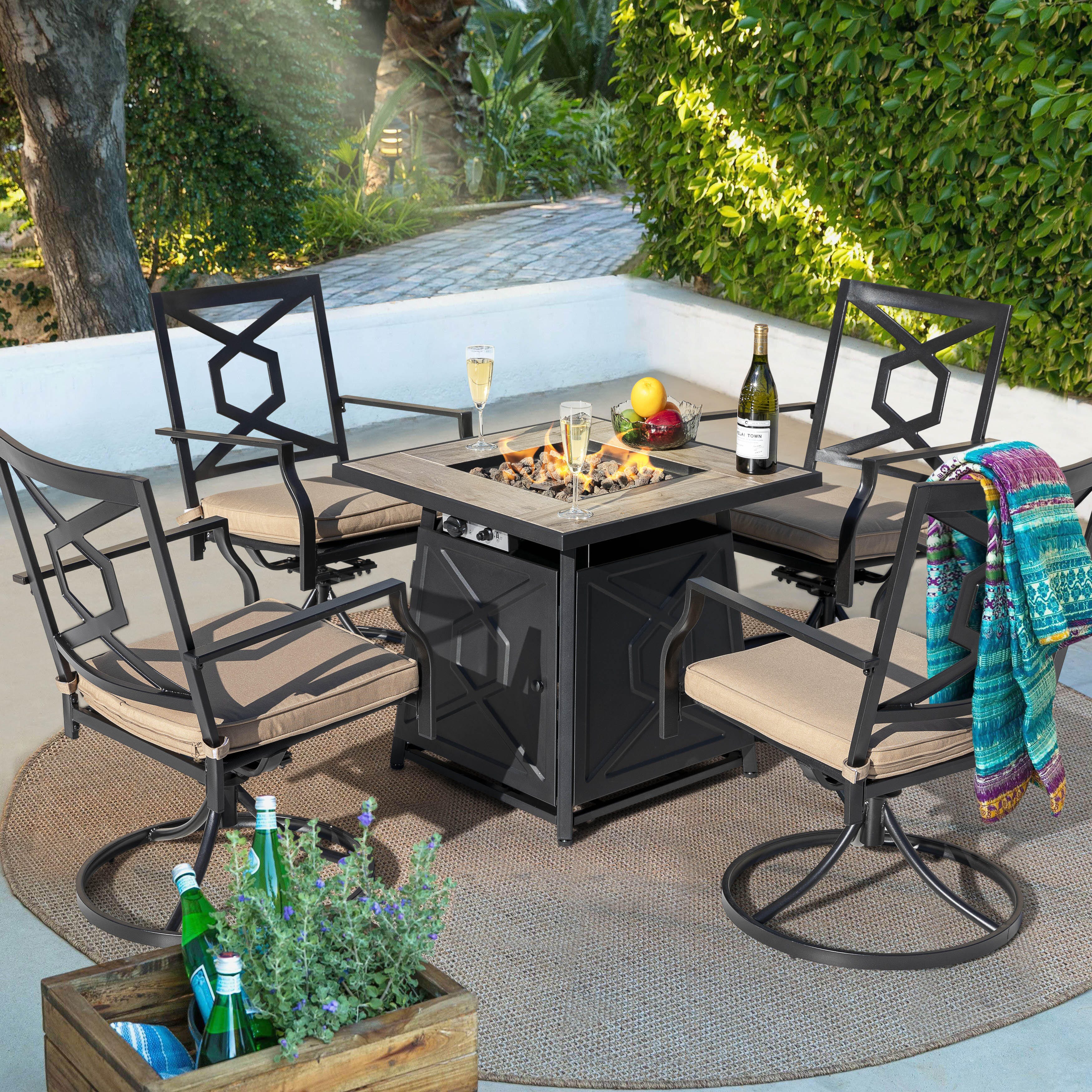 Nuu Garden Outdoor Fire Pit Table and 4 Chairs, , large
