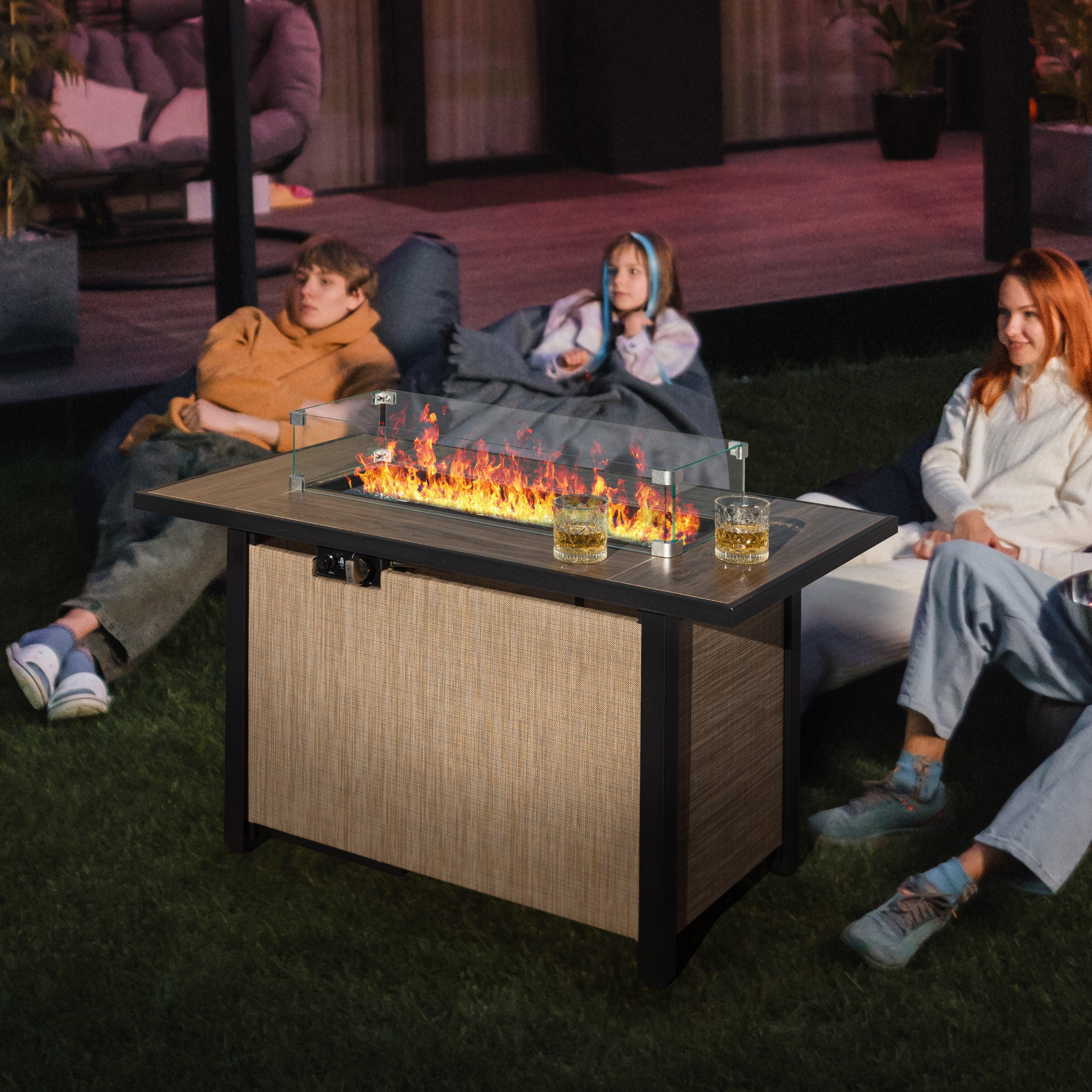 Nuu Garden Outdoor Fire Pit Table with Wind Guard, , large