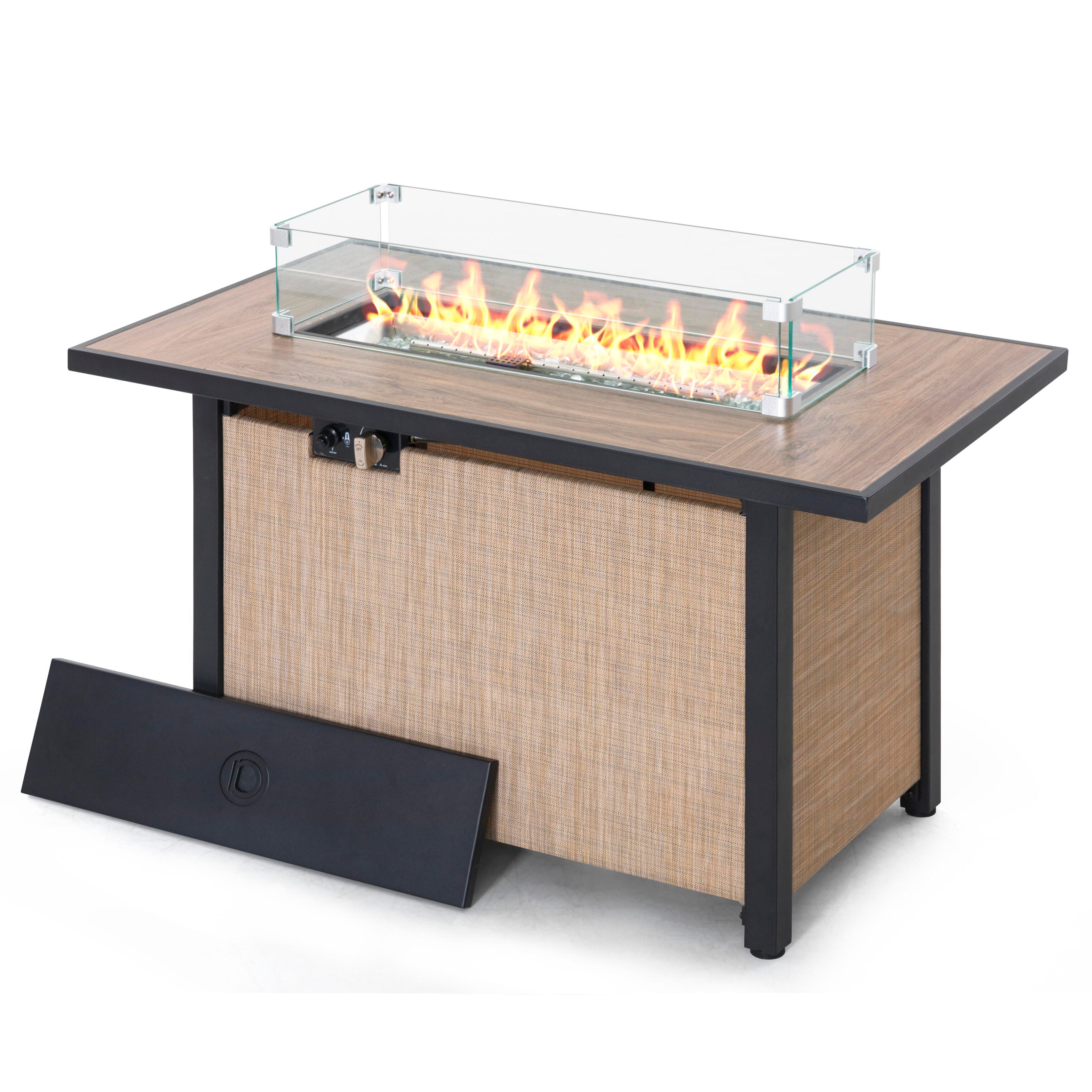 Nuu Garden Outdoor Fire Pit Table with Wind Guard, , large