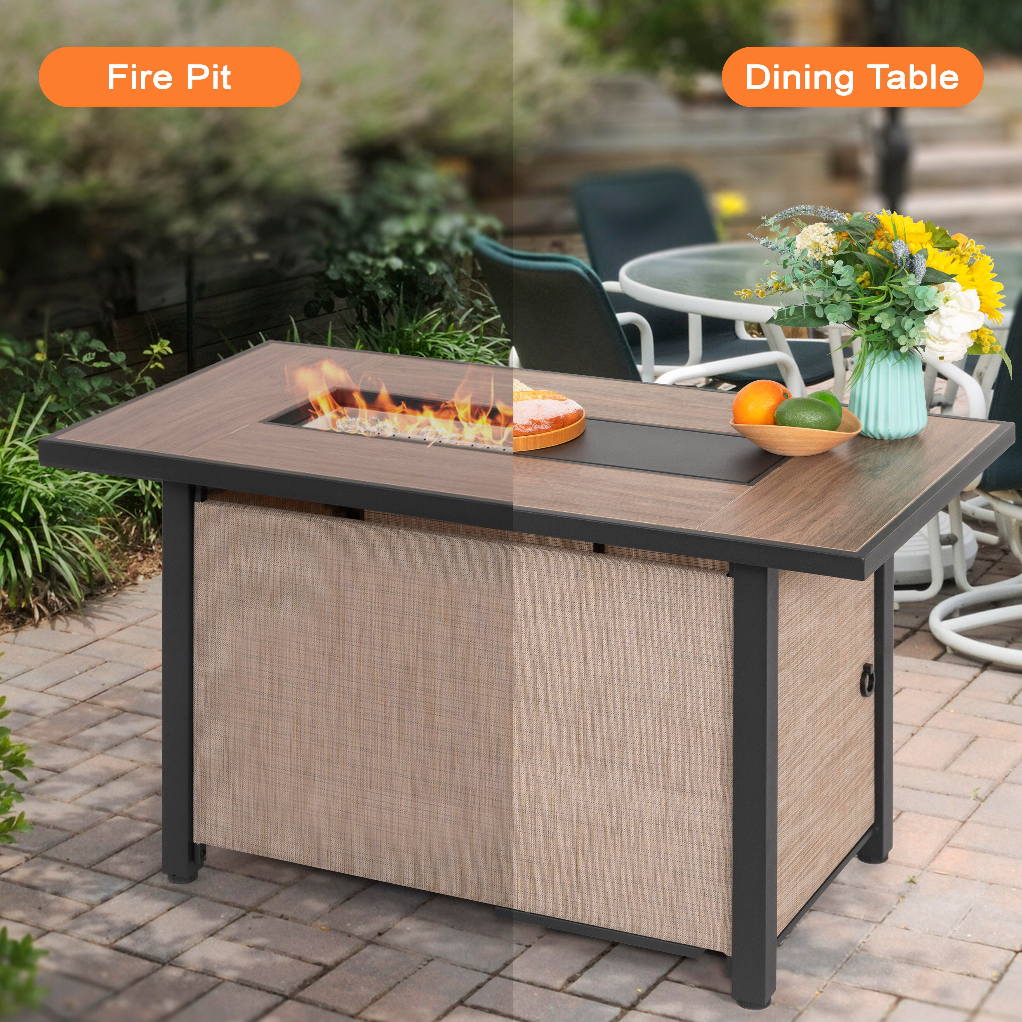 Nuu Garden Outdoor Fire Pit Table with Wind Guard, , large