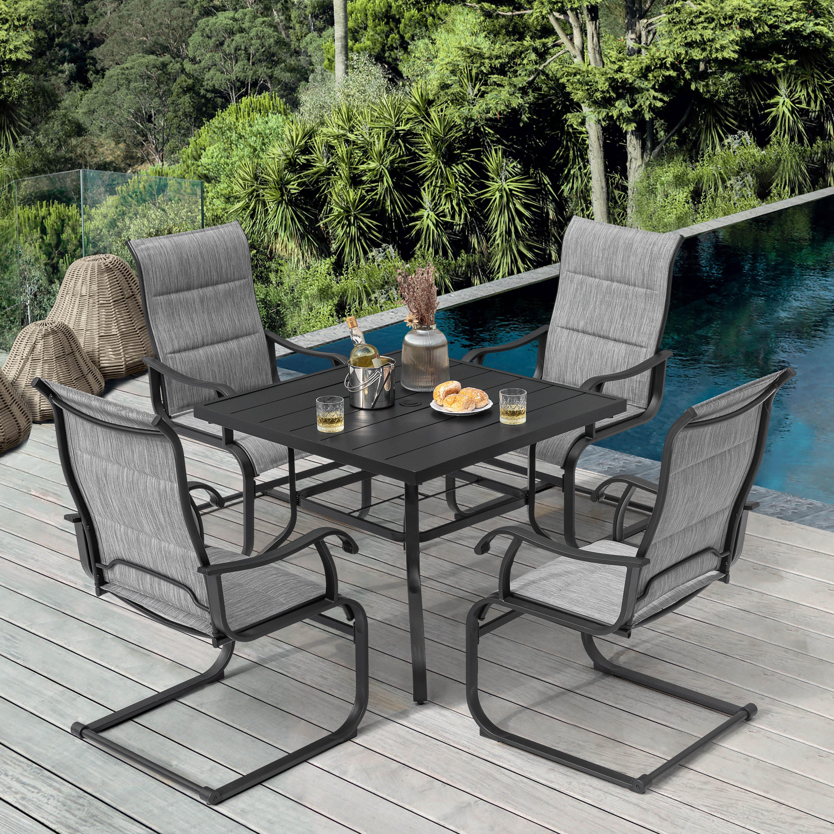 Nuu Garden Solstice Outdoor Dining Table and 4 Chairs, Gray, large