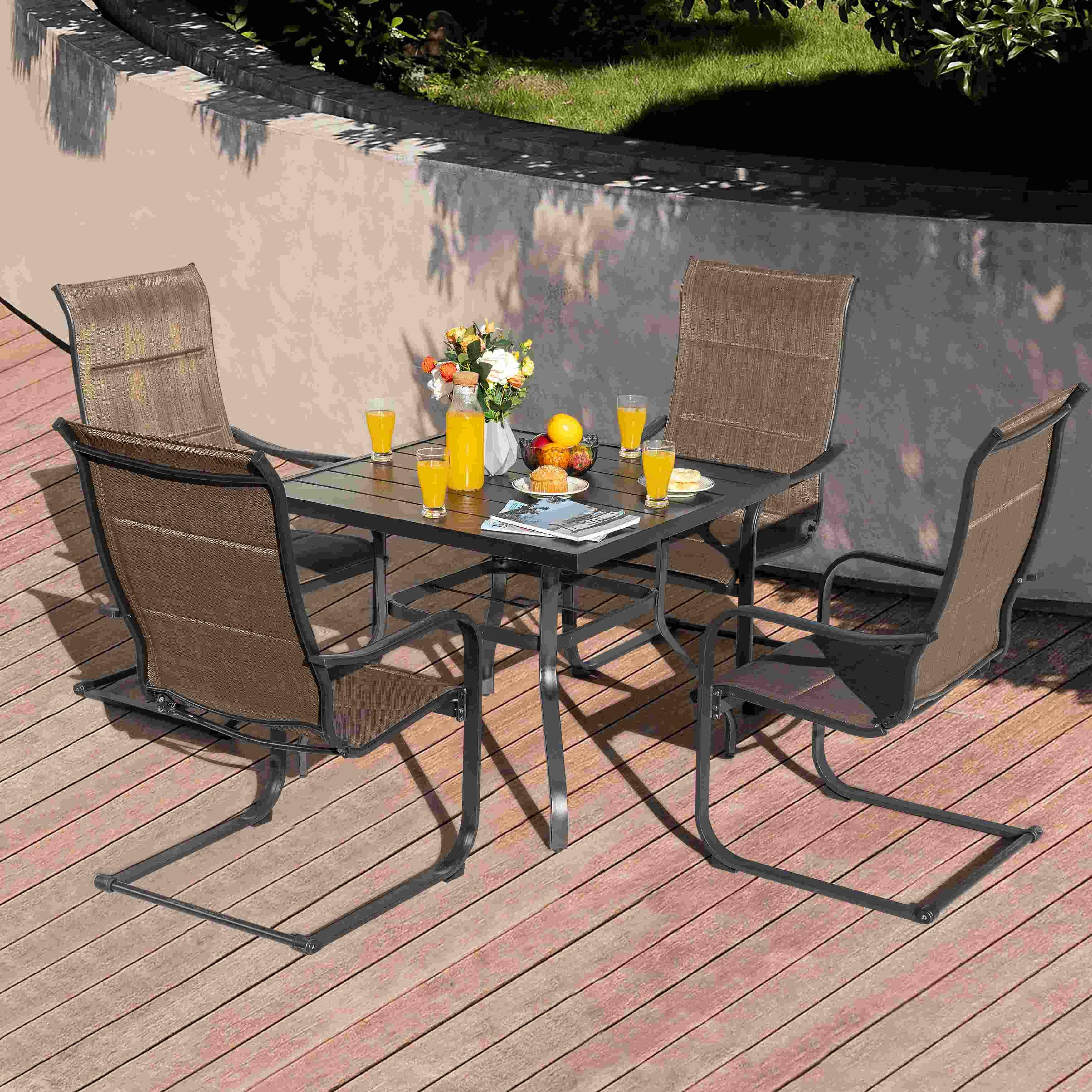 Nuu Garden Solstice Outdoor Dining Table and 4 Chairs, Brown, large