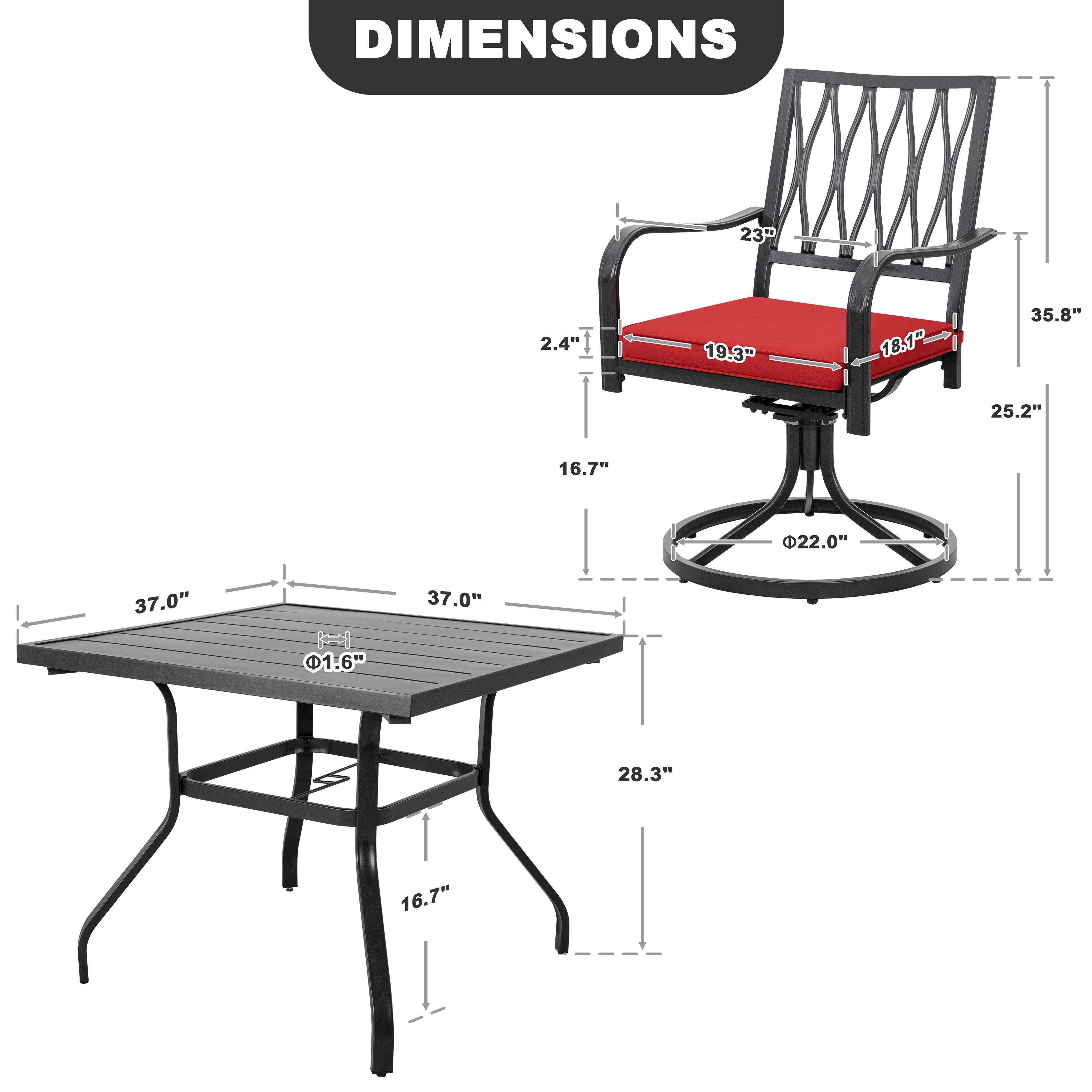 Nuu Garden Outdoor Modular Dining Table and 4 Swivel Chairs, , large