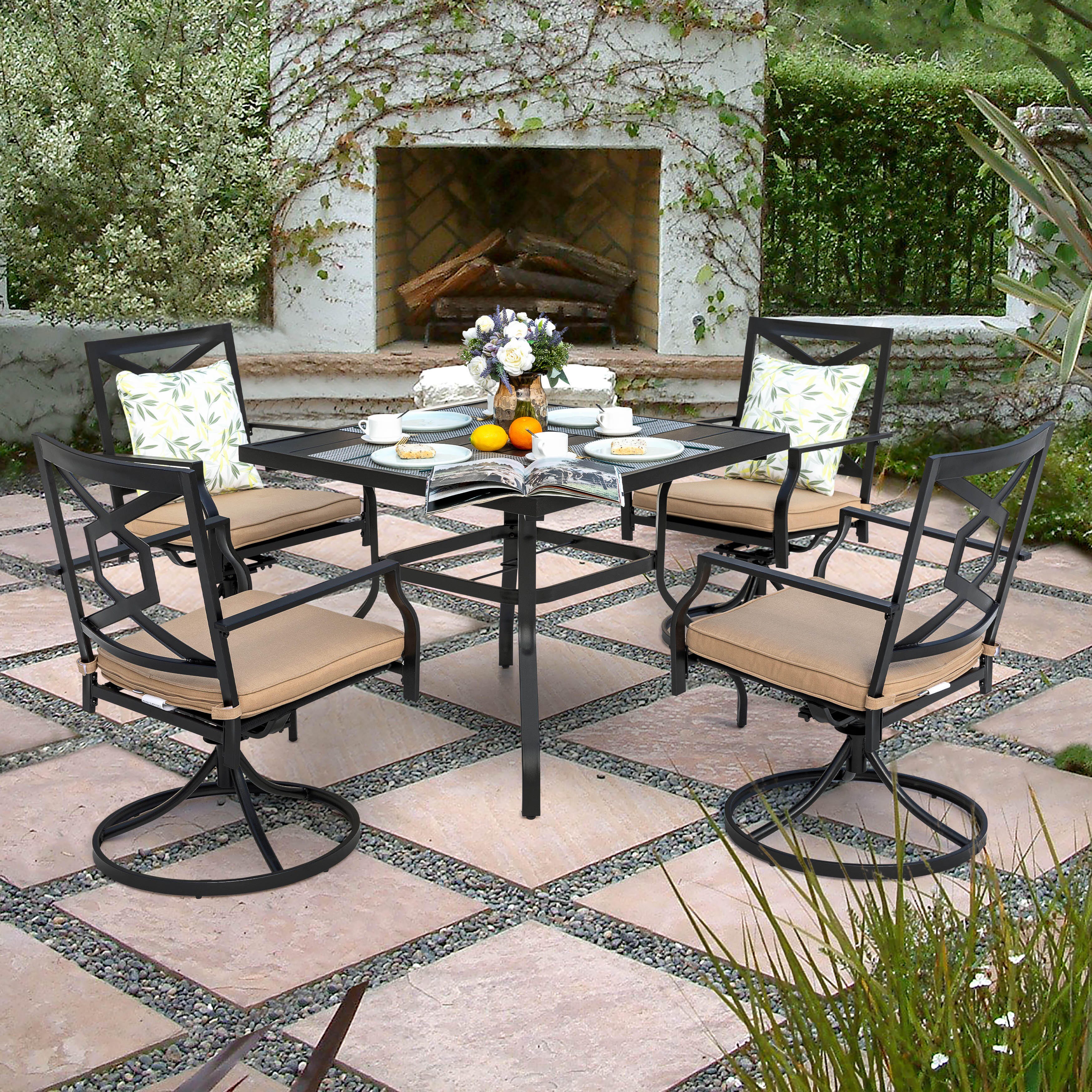 Nuu Garden Outdoor Dining Table and 4 Swivel Chairs with Cushions, , large