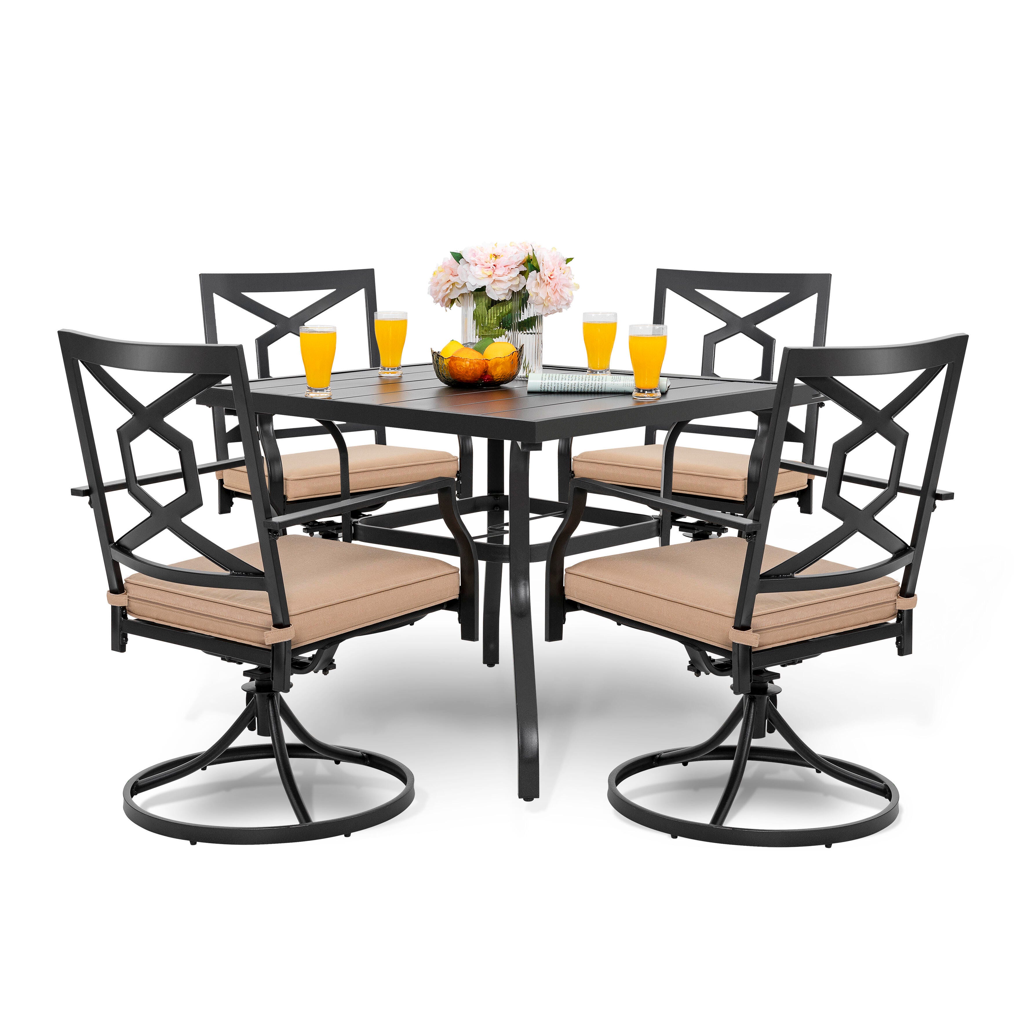 Nuu Garden Outdoor Dining Table and 4 Swivel Chairs with Cushions, , large