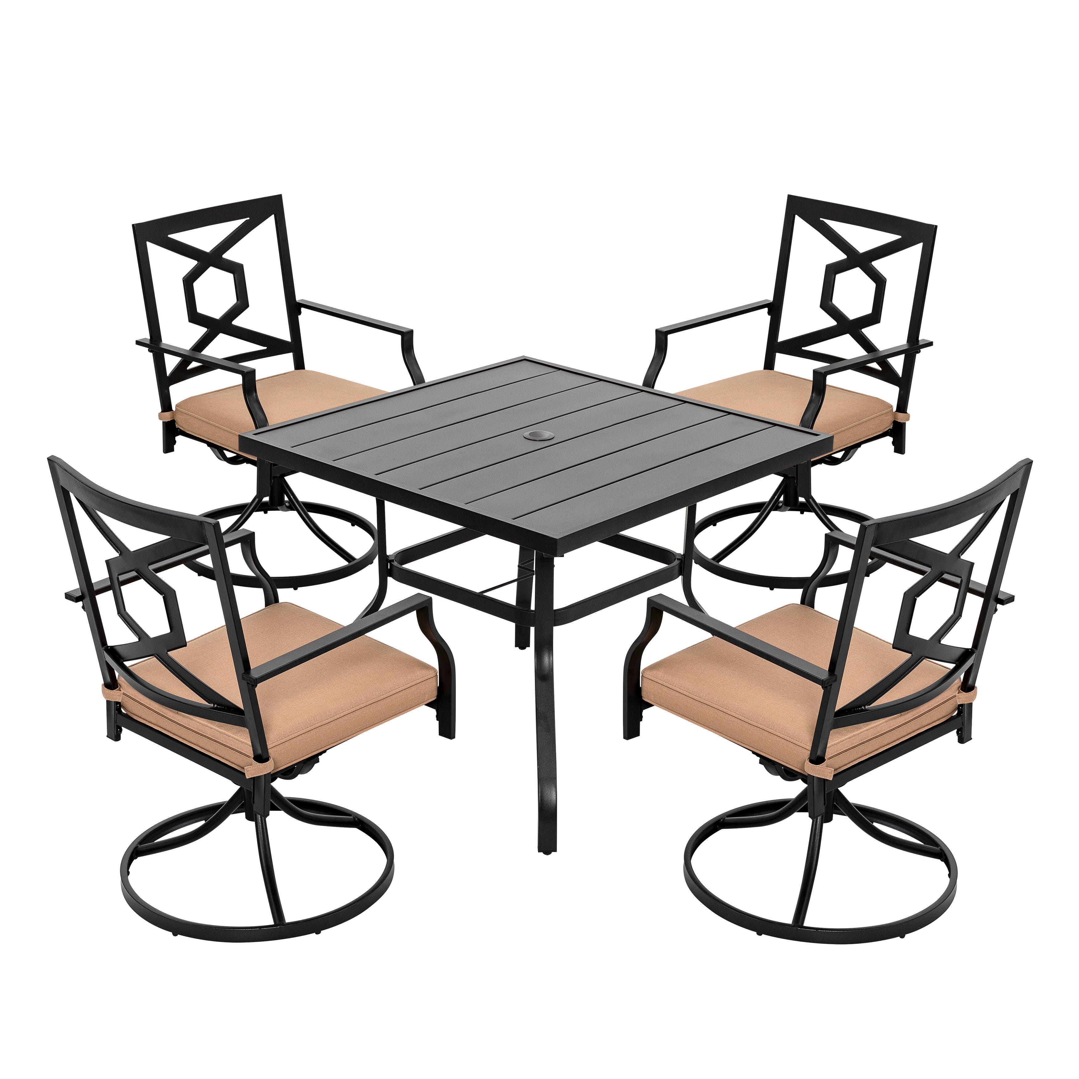 Nuu Garden Outdoor Dining Table and 4 Swivel Chairs with Cushions, , large