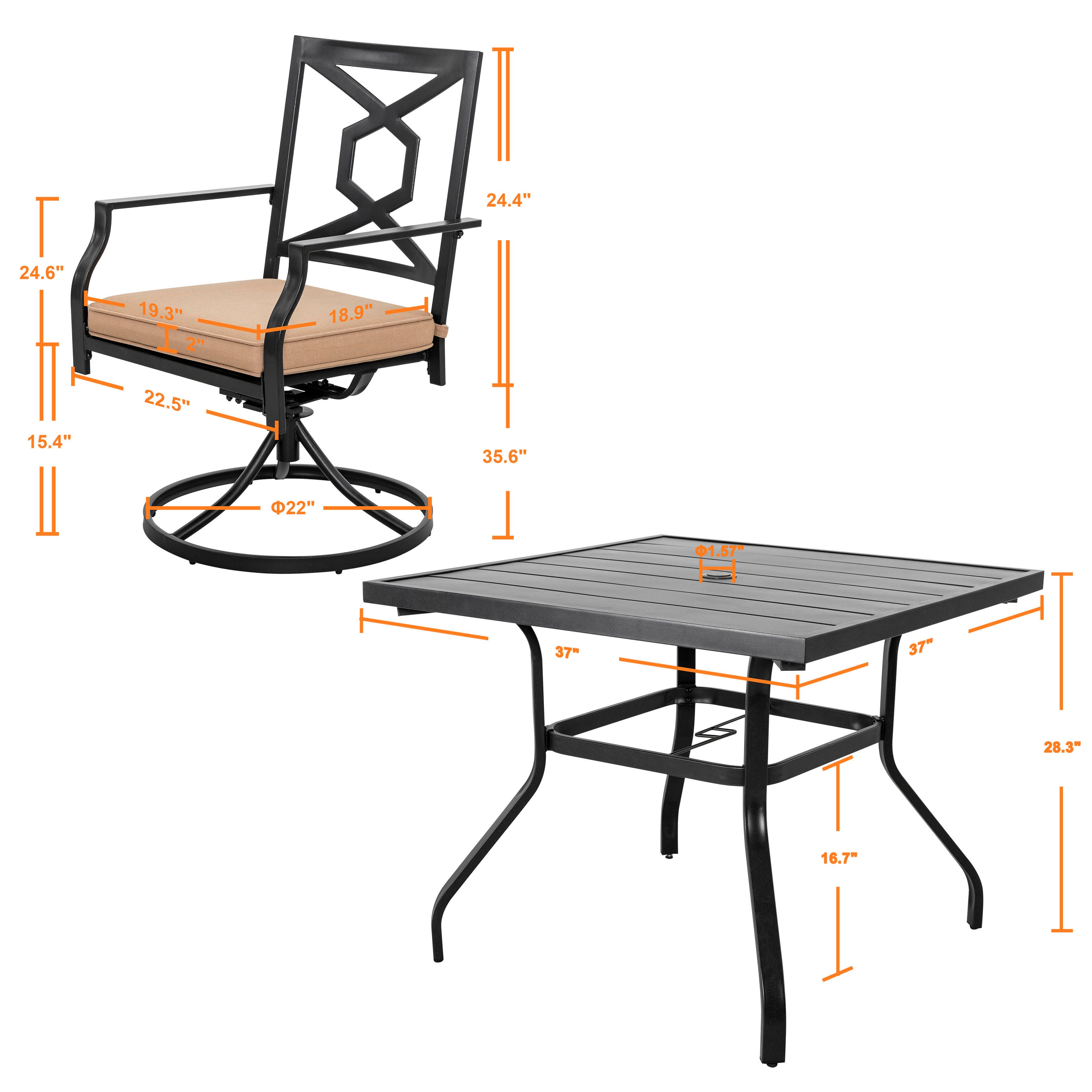 Nuu Garden Outdoor Dining Table and 4 Swivel Chairs with Cushions, , large