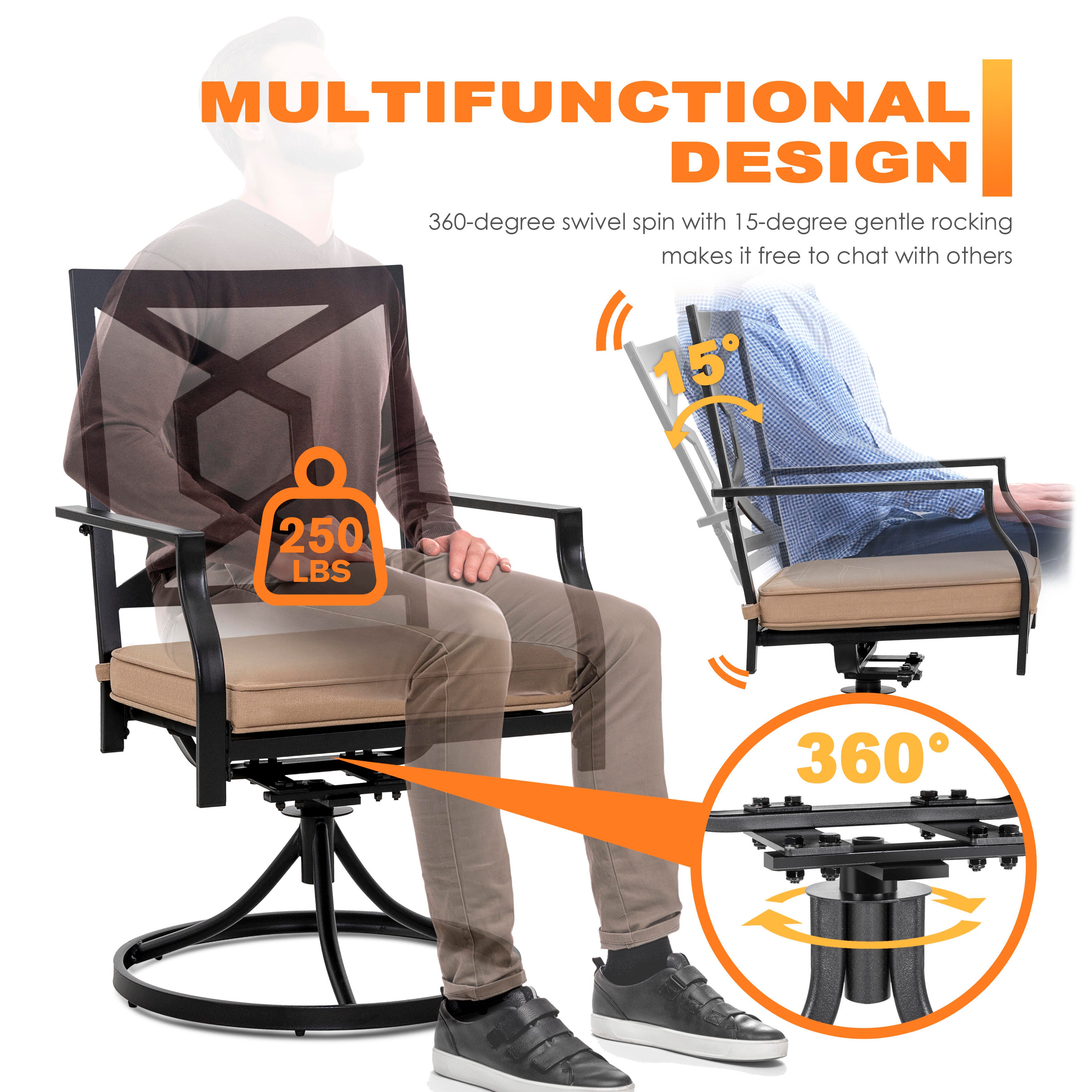 Nuu Garden Outdoor Dining Table and 4 Swivel Chairs with Cushions, , large