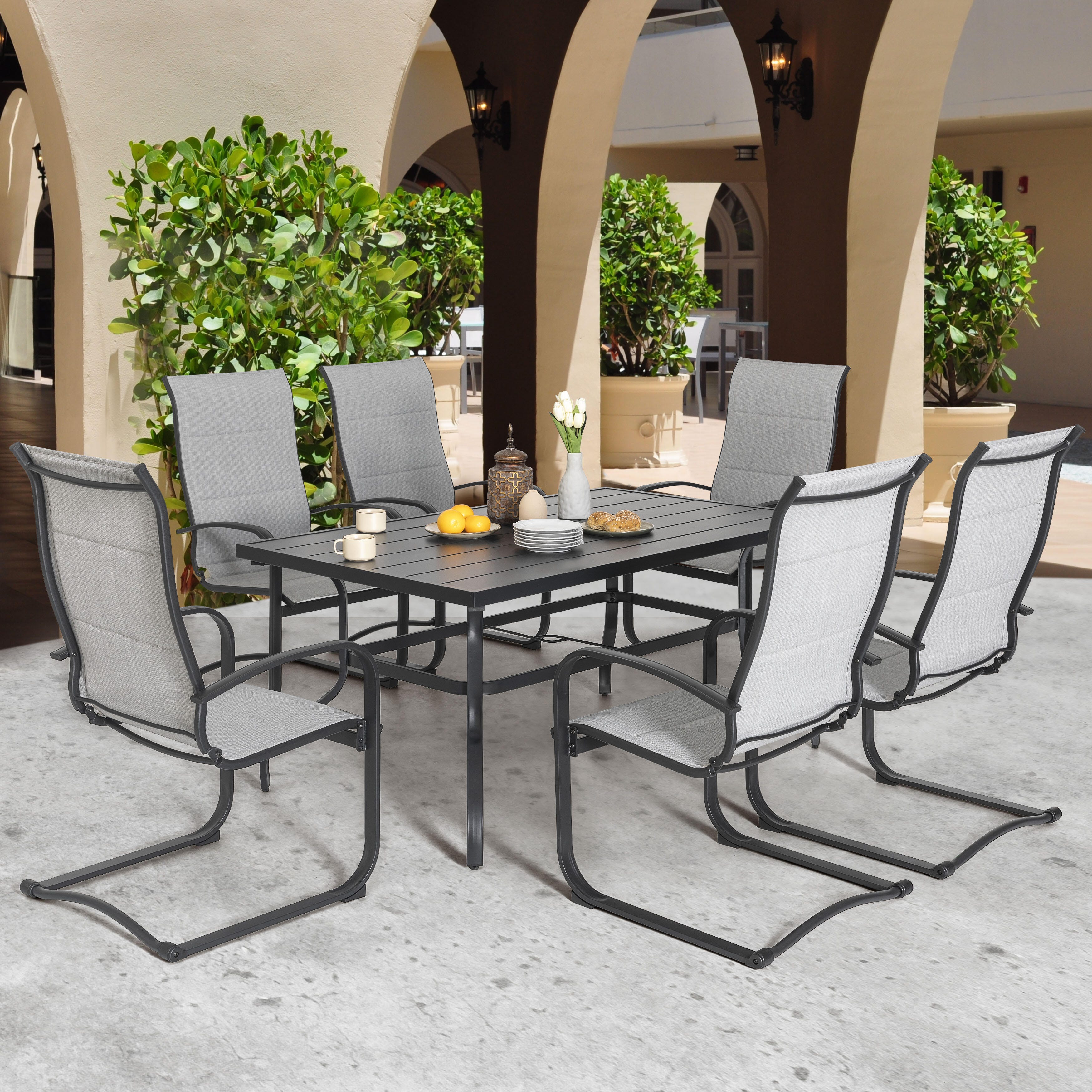 Nuu Garden Outdoor Modular Dining Table and 6 Chairs, , large