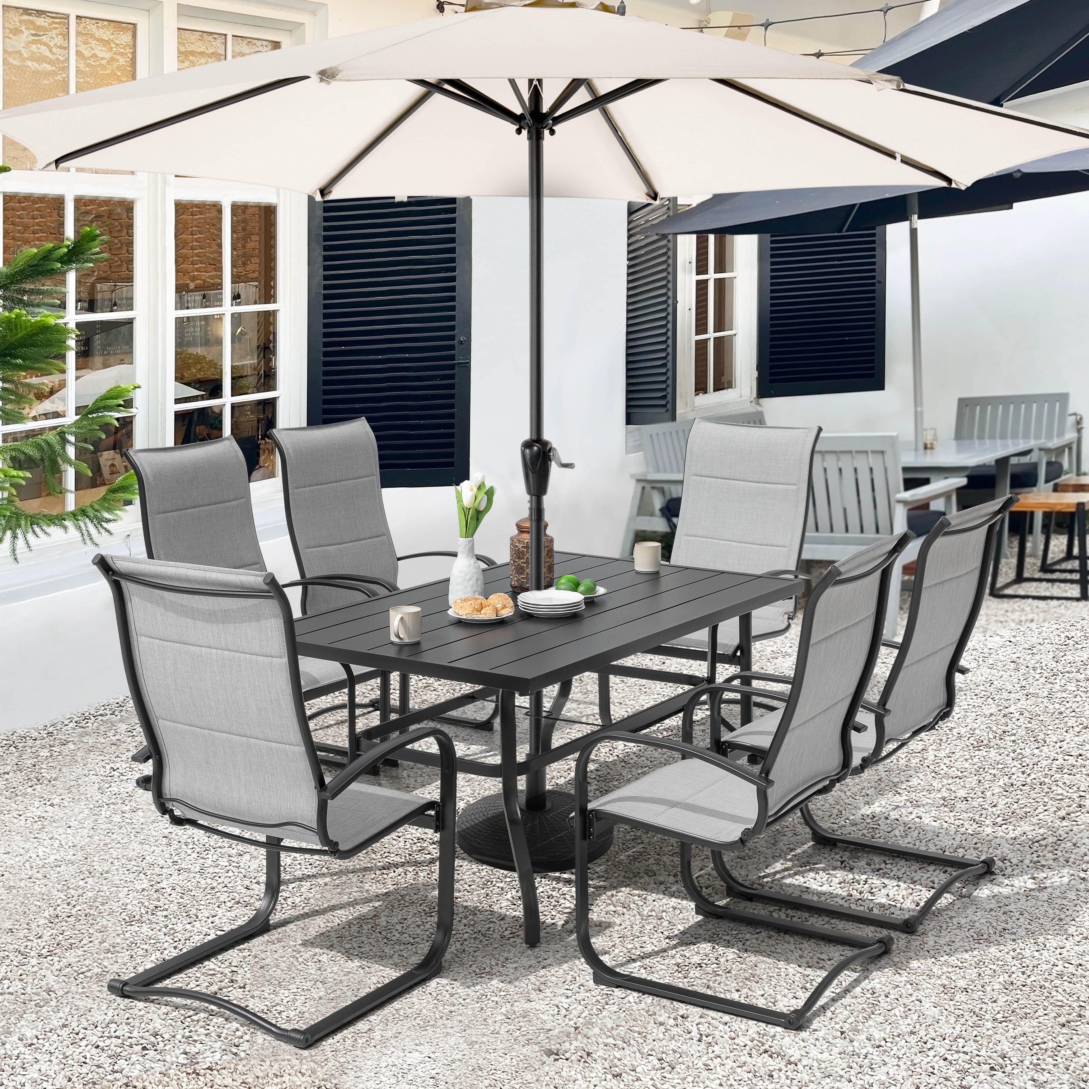 Nuu Garden Outdoor Modular Dining Table and 6 Chairs, , large