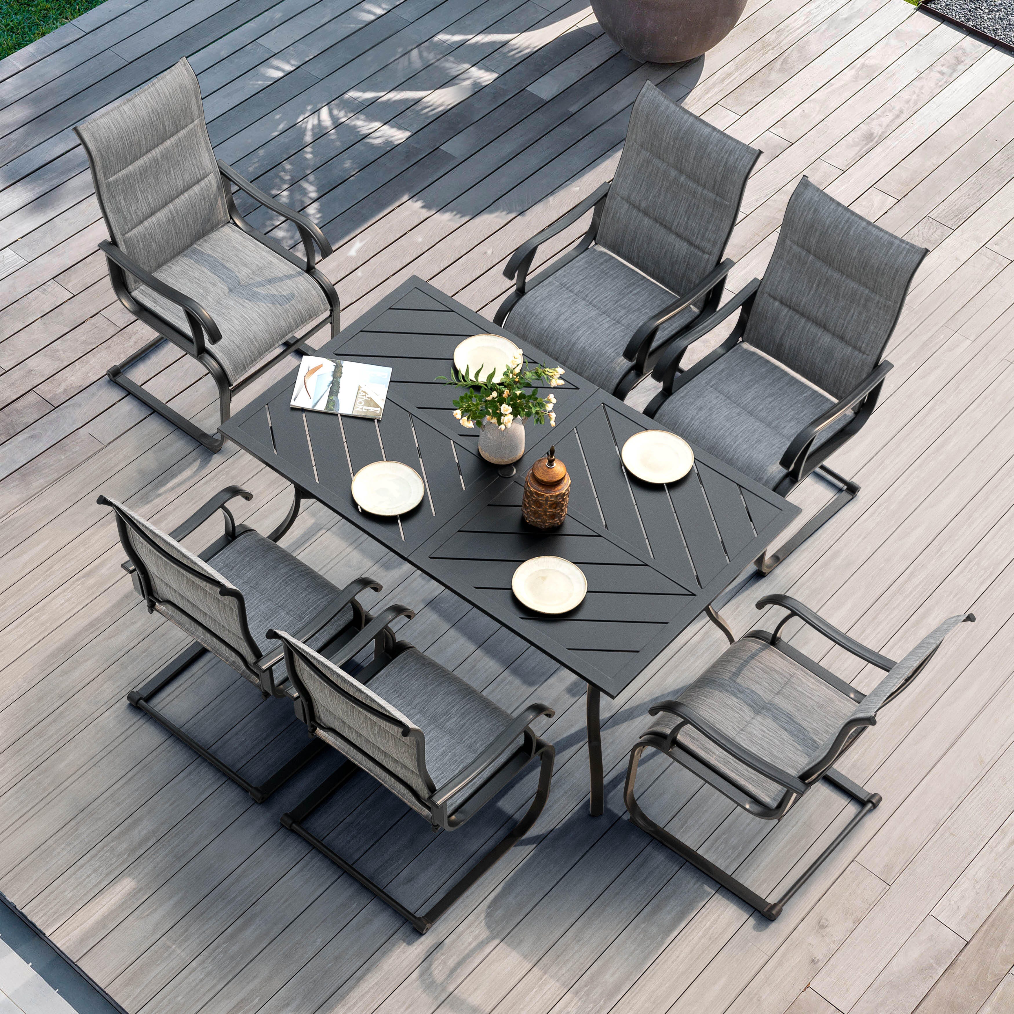 Nuu Garden Aether Outdoor Dining Table and 6 Chairs, Gray, large