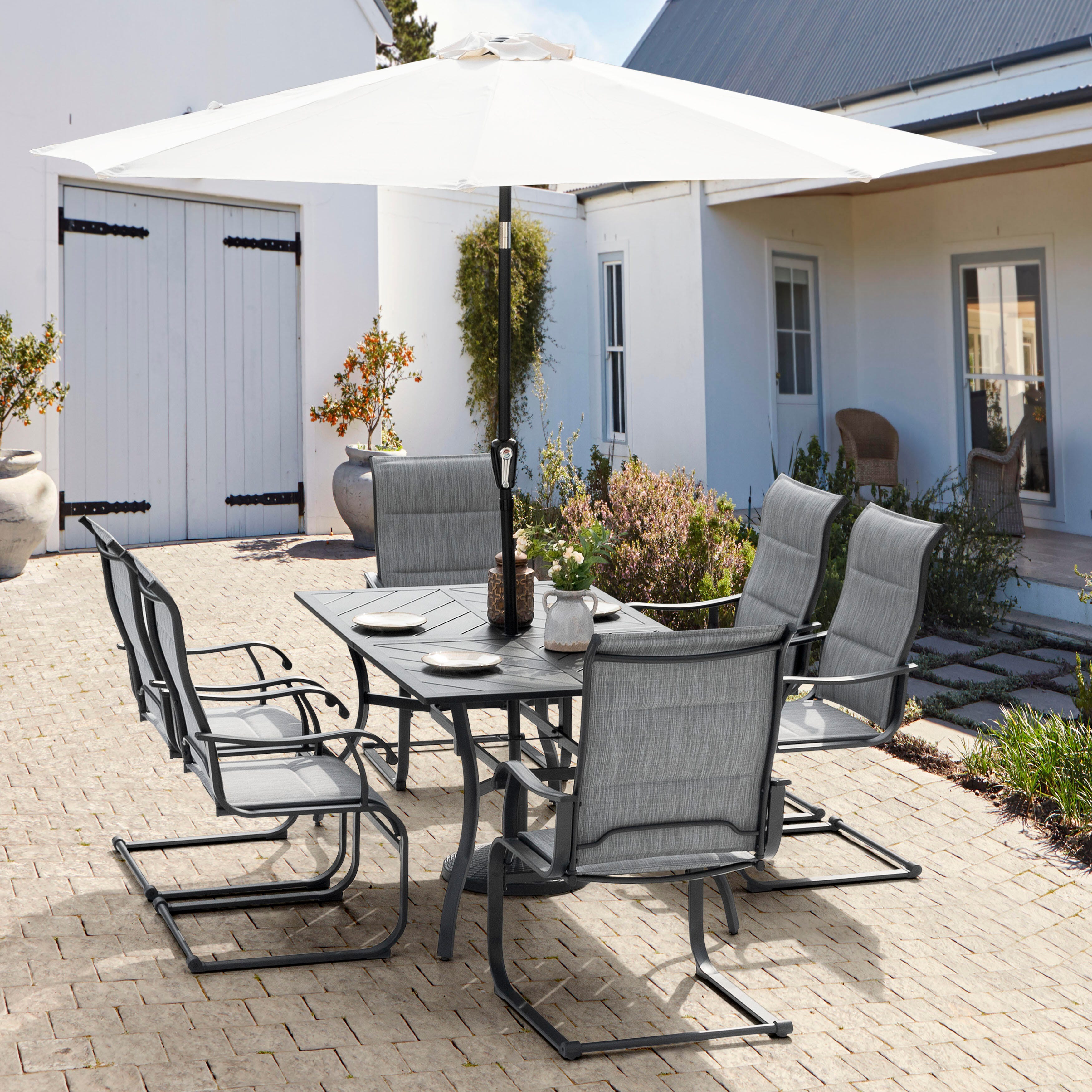 Nuu Garden Aether Outdoor Dining Table and 6 Chairs, Gray, large