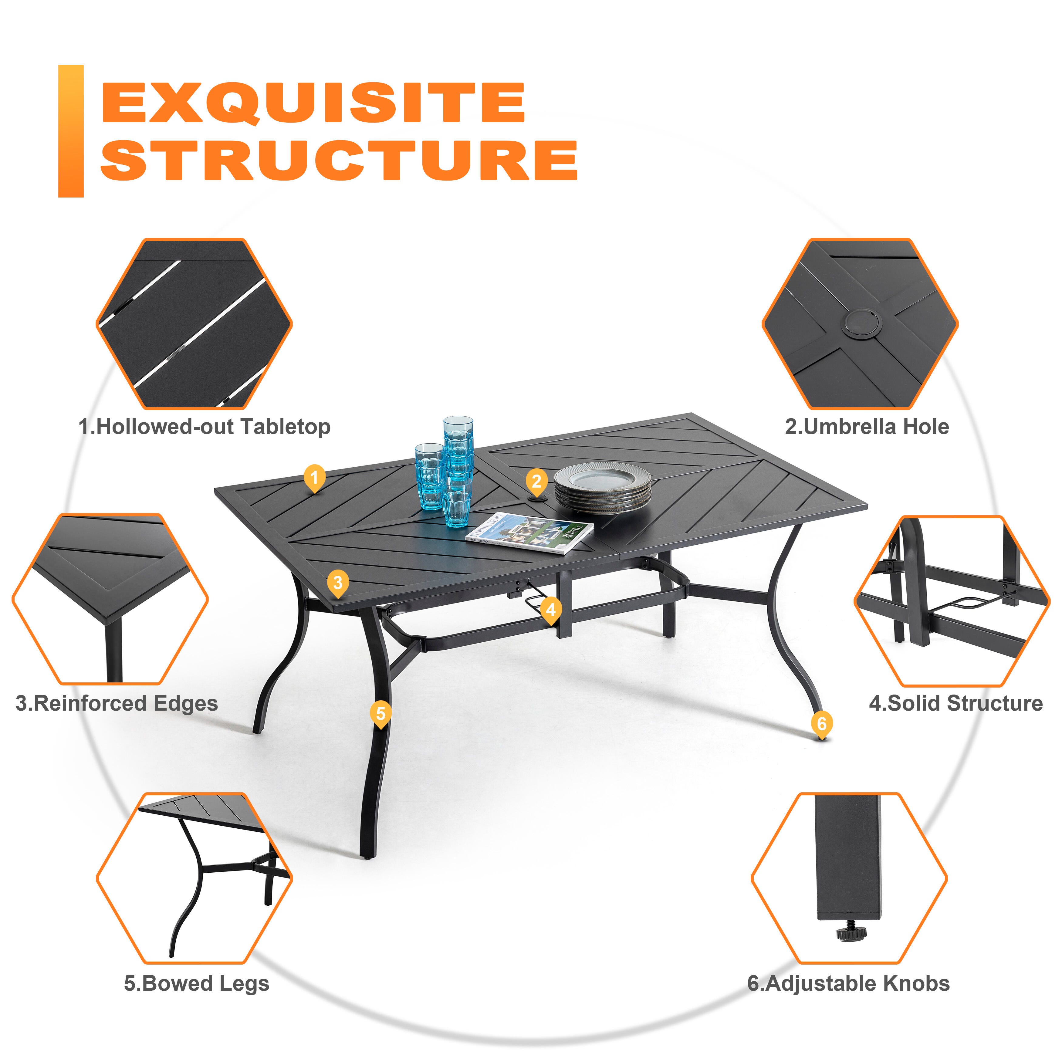 Nuu Garden Aether Outdoor Dining Table and 6 Chairs, Brown, large