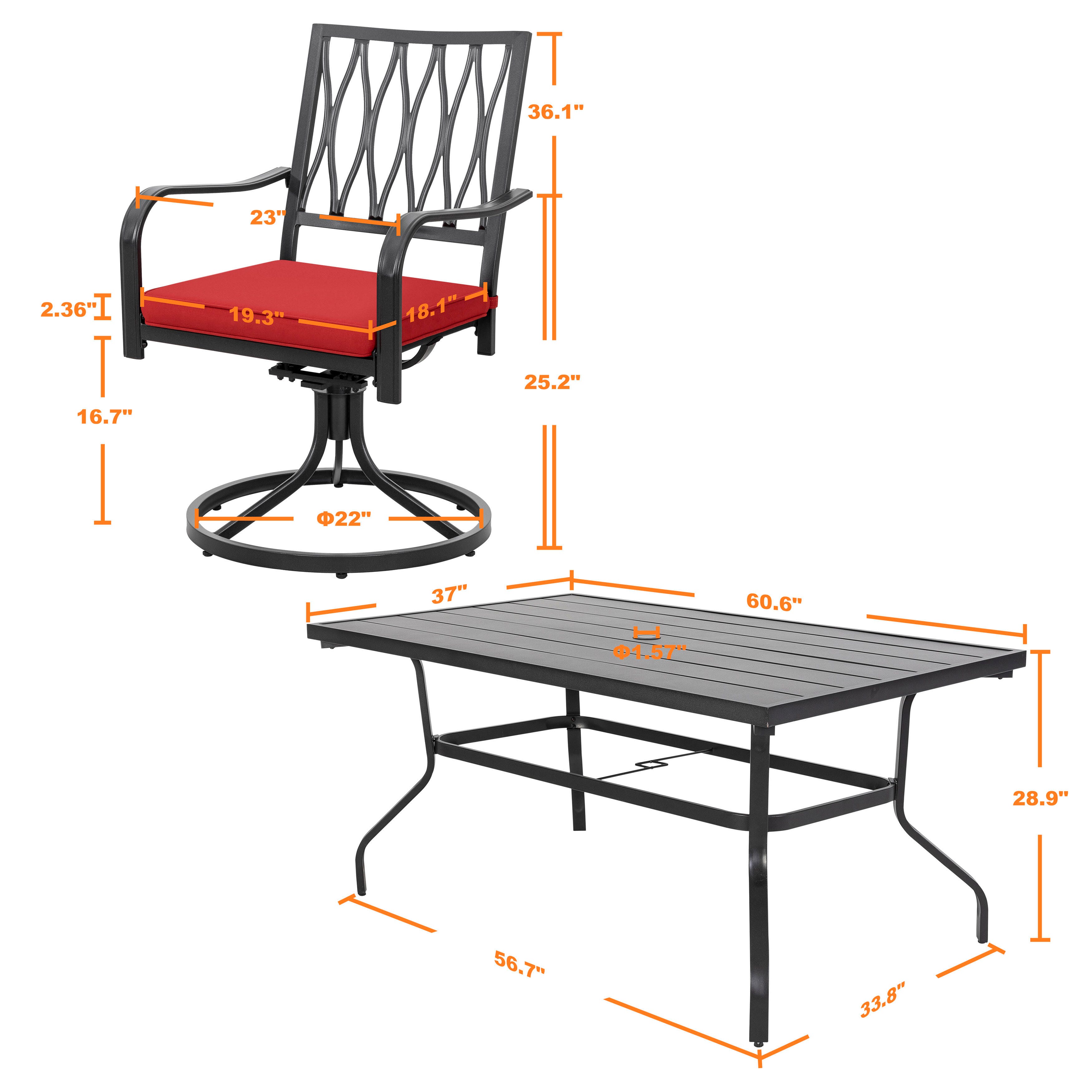 Nuu Garden Outdoor Dining Table and 6 Swivel Chairs, , large