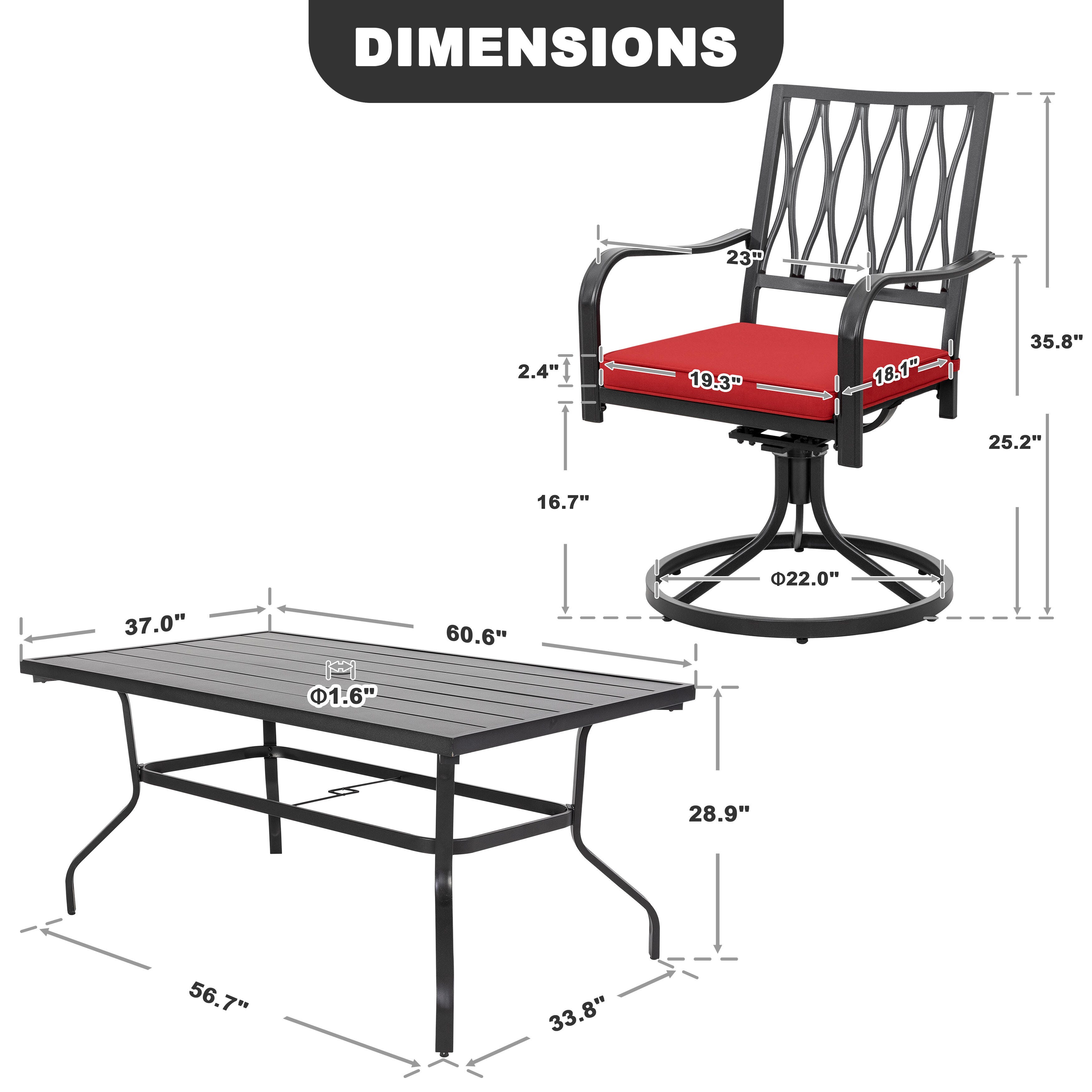 Nuu Garden Outdoor Modular Dining Table and 6 Swivel Chairs, , large