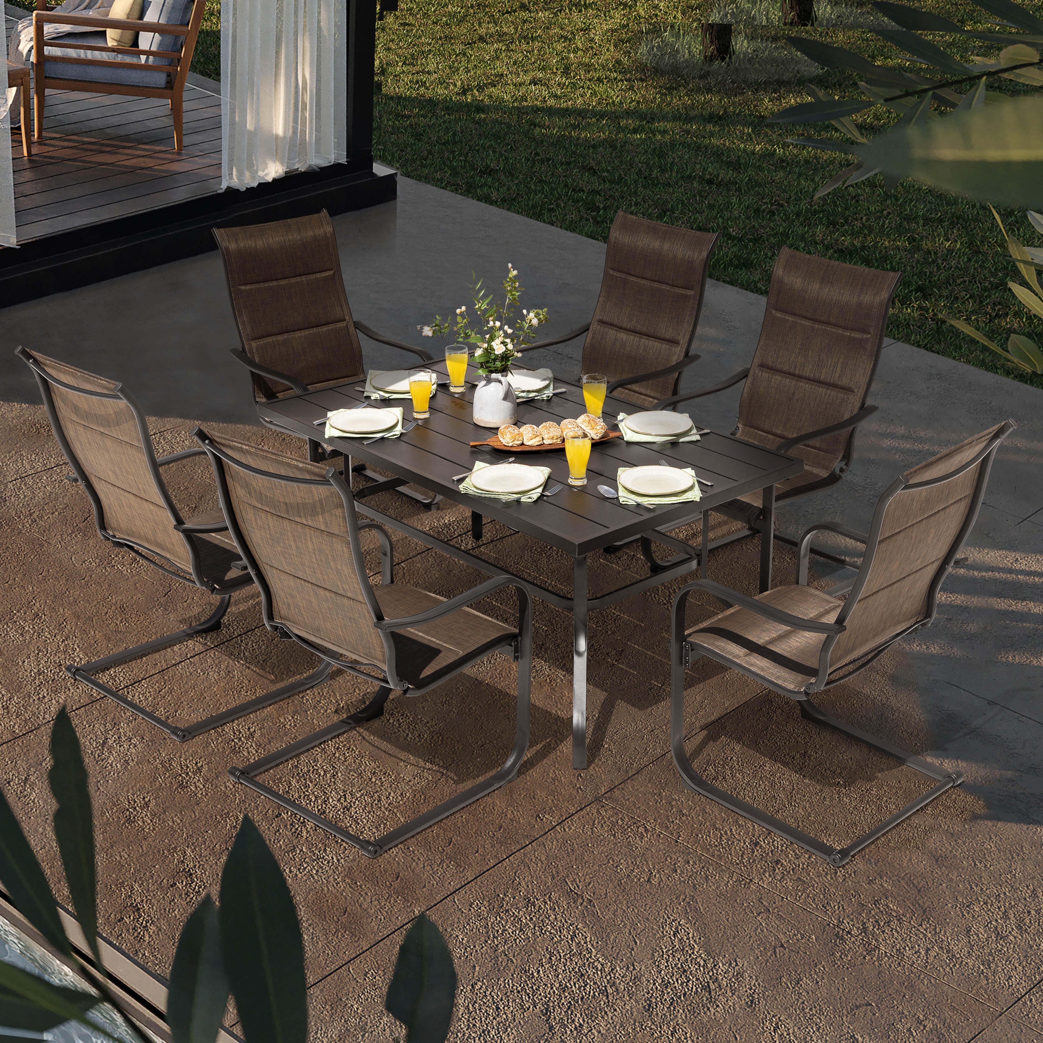 Nuu Garden Outdoor Dining Table with Umbrella Hole and 6 Chairs, , large