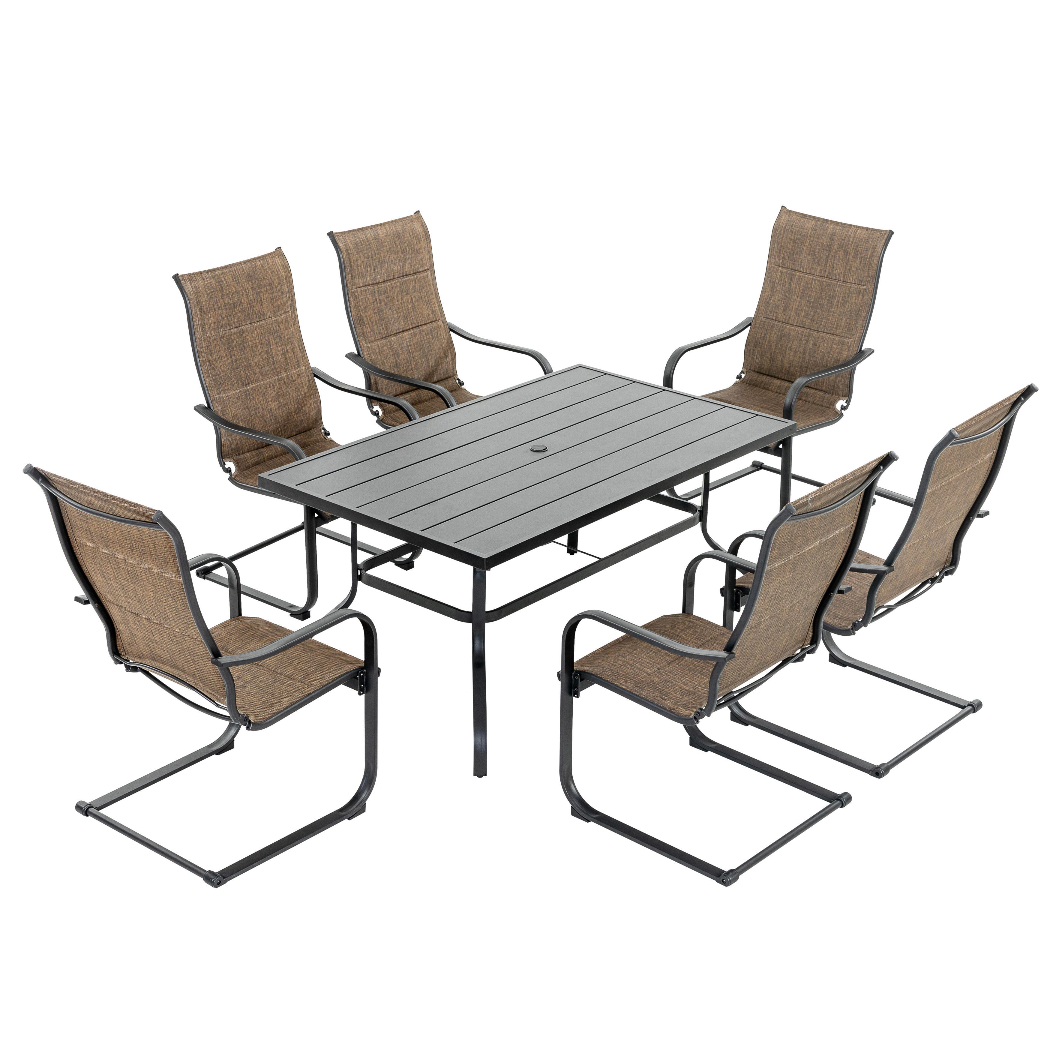 Nuu Garden Outdoor Dining Table with Umbrella Hole and 6 Chairs, , large