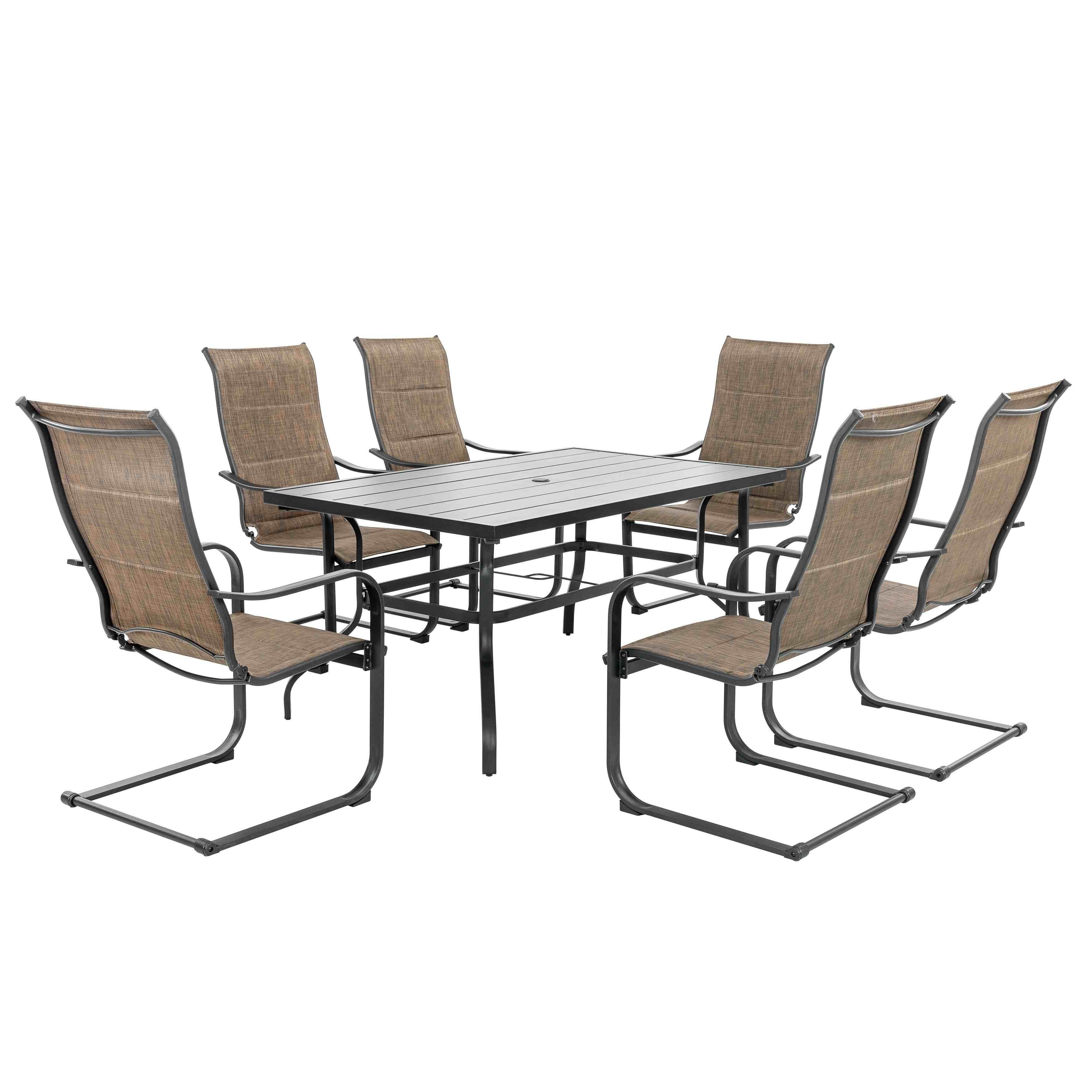 Nuu Garden Verve Outdoor Dining Table with Umbrella Hole and 6 Chairs, Brown, large