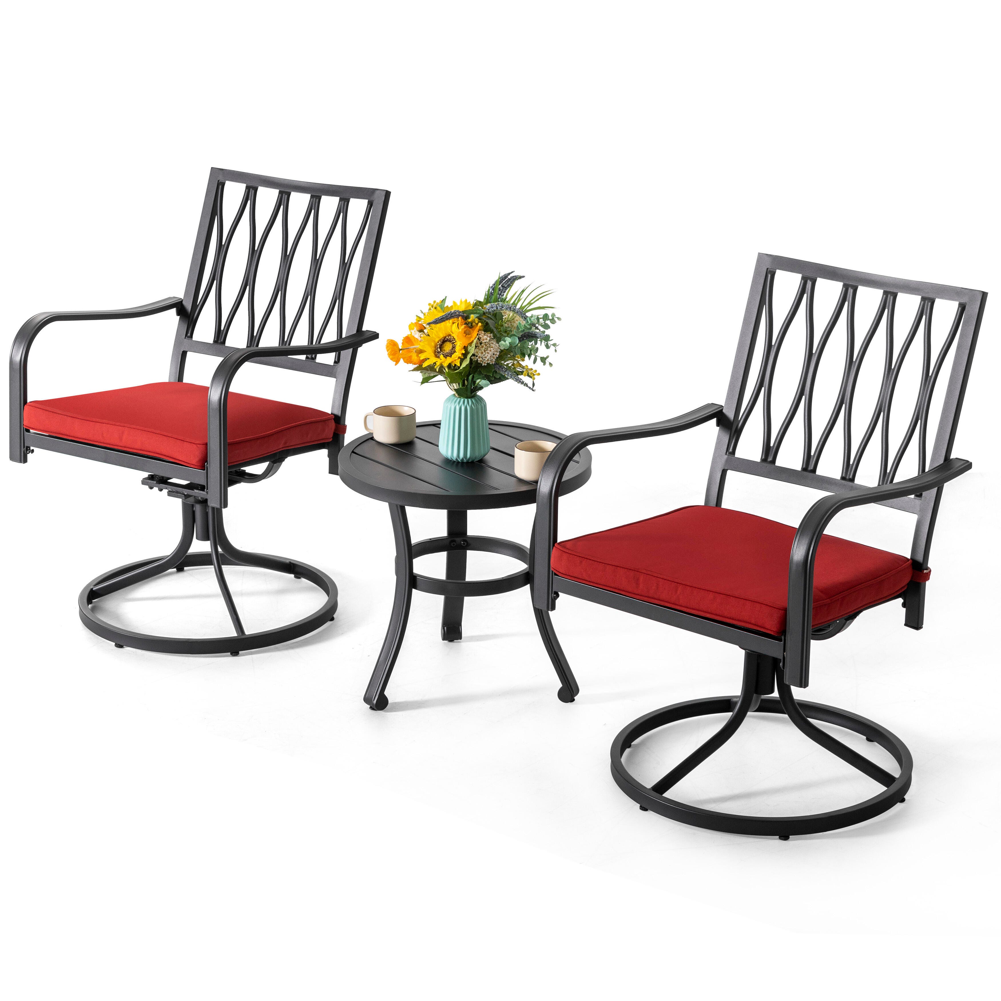 Nuu Garden Side Table and 2 Swivel Chairs, , large