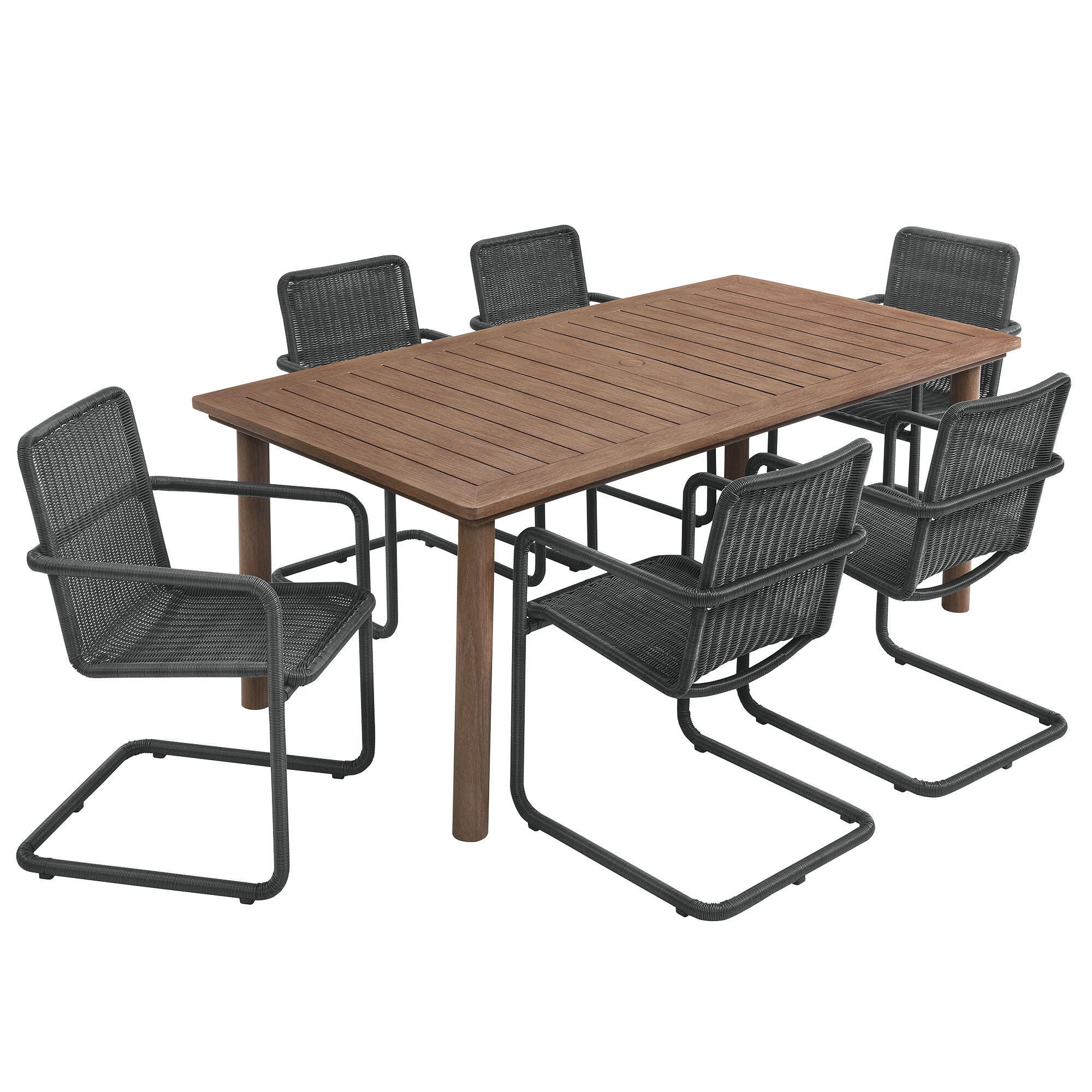 Modway Abacus Outdoor Dining Table and 6 Armchairs, Slate/Walnut, large